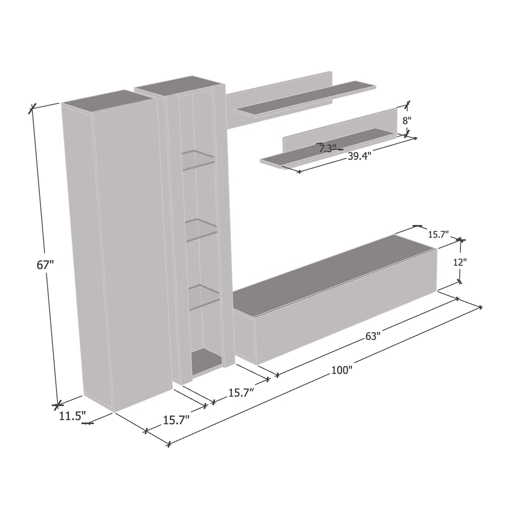 Modern White Wall-Mounted TV Stand with Storage Shelves & LED Lights - Floating Entertainment Center Console for Bedroom & Living Room - Perfect for Small Spaces & Home Theater Setups