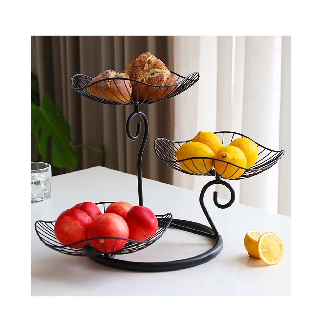 Black Fruit Basket - Kitchen Counter & Dining Table Organizer for Fruits, Snacks & Vegetables - Perfect for Home & Office Use