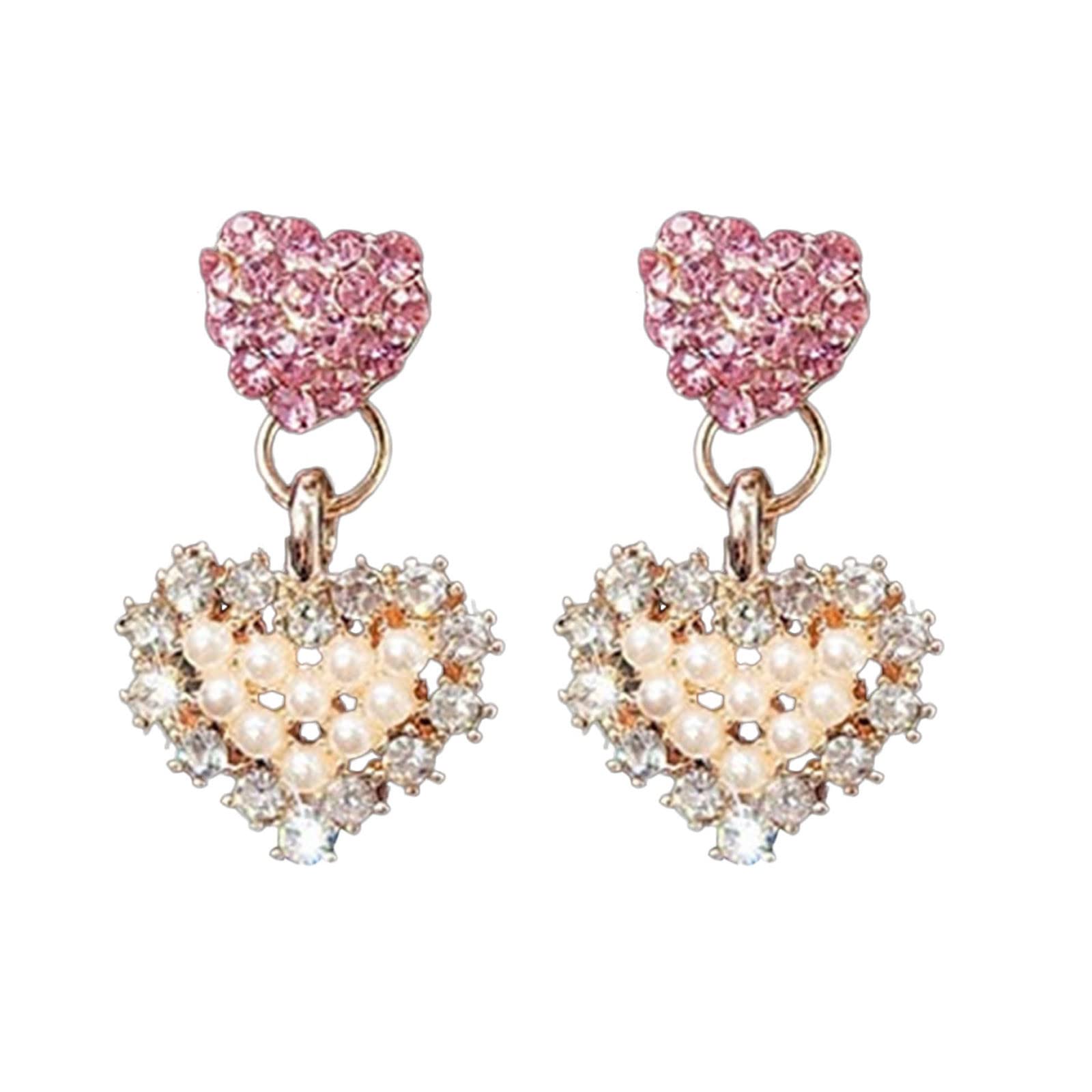 Pink Star Stud Earrings for Women - Gold Long Dangle Earrings with Love & Feminine Design - Perfect for Dating, Parties & Gifts