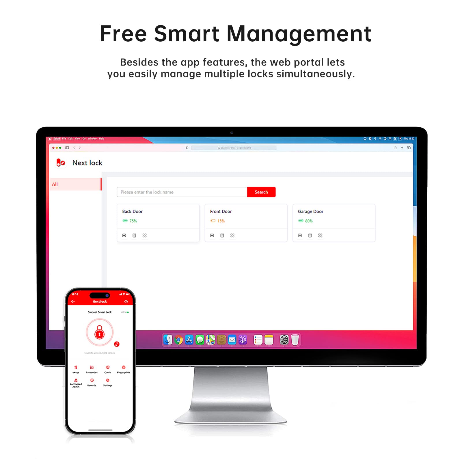SMONET Smart Deadbolt - Fingerprint & Keypad Electronic Door Lock with Bluetooth, Keyless Entry & App Control - Secure Your Home with Ekeys Sharing - Perfect for Apartments, Vacation Homes & Smart Home Integration