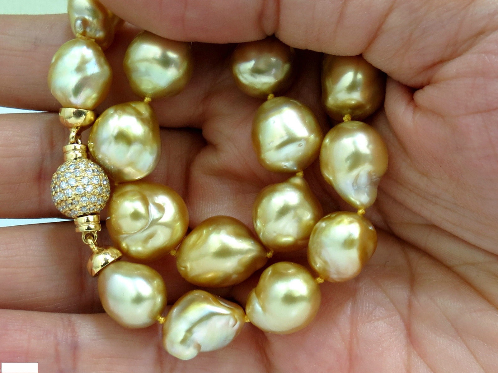 18KT 16.6mm Natural South Sea Golden Pearl Necklace with 1.50CT Diamond Clasp - Luxury Jewelry for Weddings, Anniversaries & Special Occasions