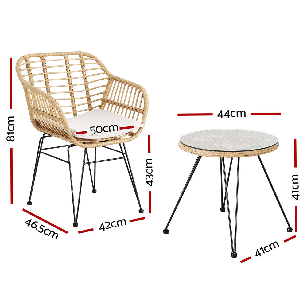 3-Piece Outdoor Bistro Set with Table, Chairs & Cushions - Patio Garden Furniture in Grey - Perfect for Backyard, Balcony or Poolside Relaxation
