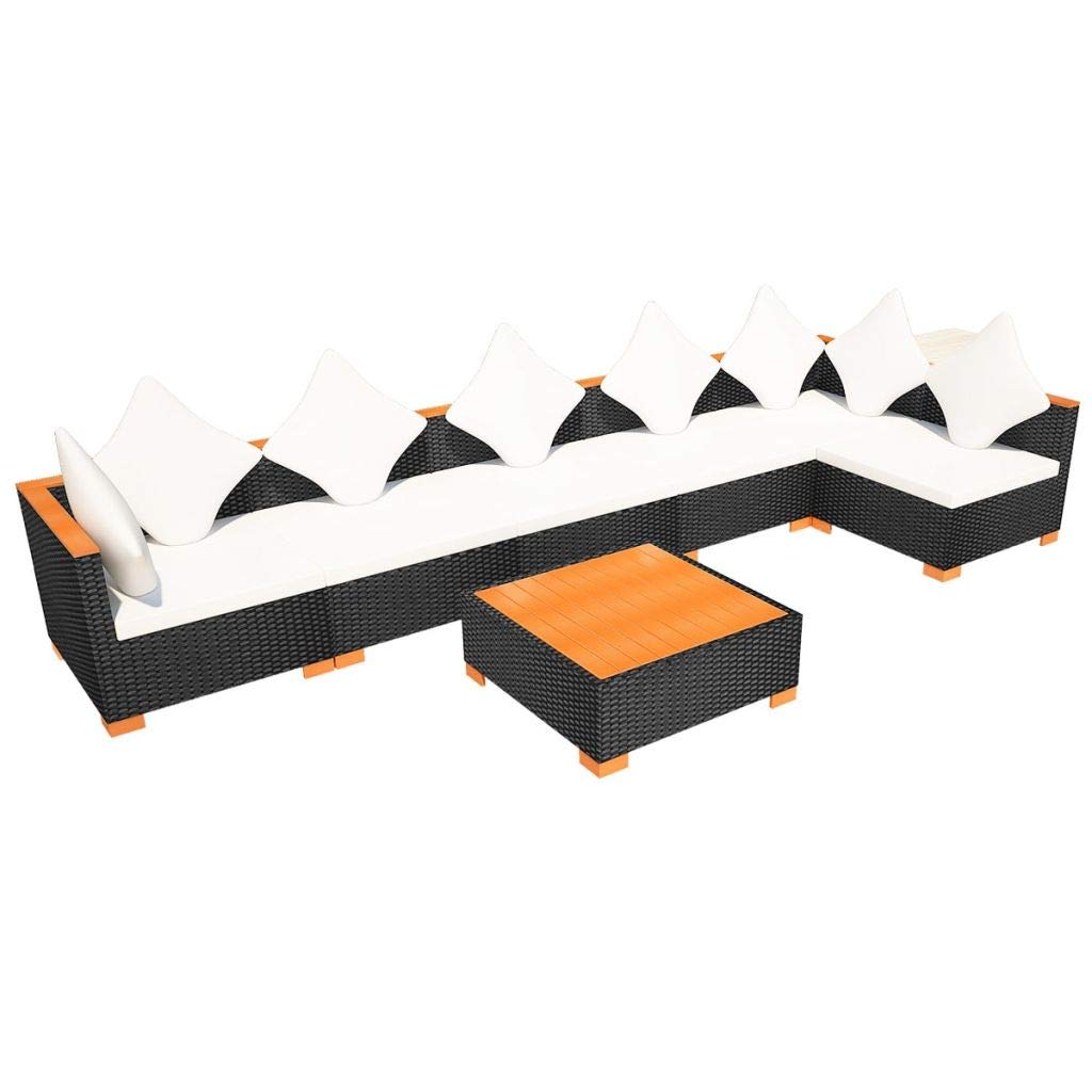 7-Piece Black Poly Rattan Outdoor Garden Lounge Set with Cushions - Patio Sectional Sofa for Backyard, Poolside & Garden Relaxation