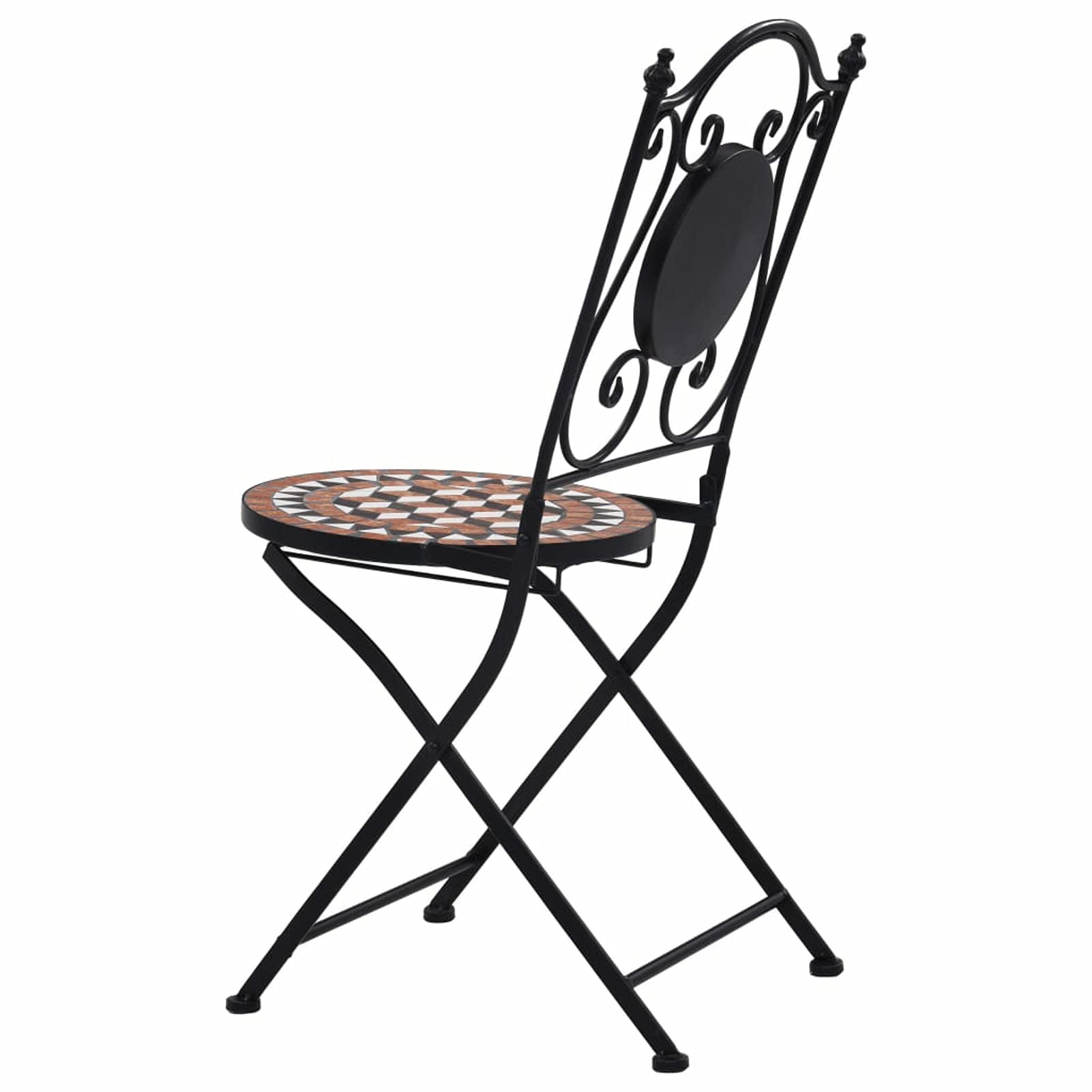 Brown Ceramic Mosaic Patio Table with 2 Bistro Chairs - Outdoor Dining Set for Garden, Balcony & Backyard Decor