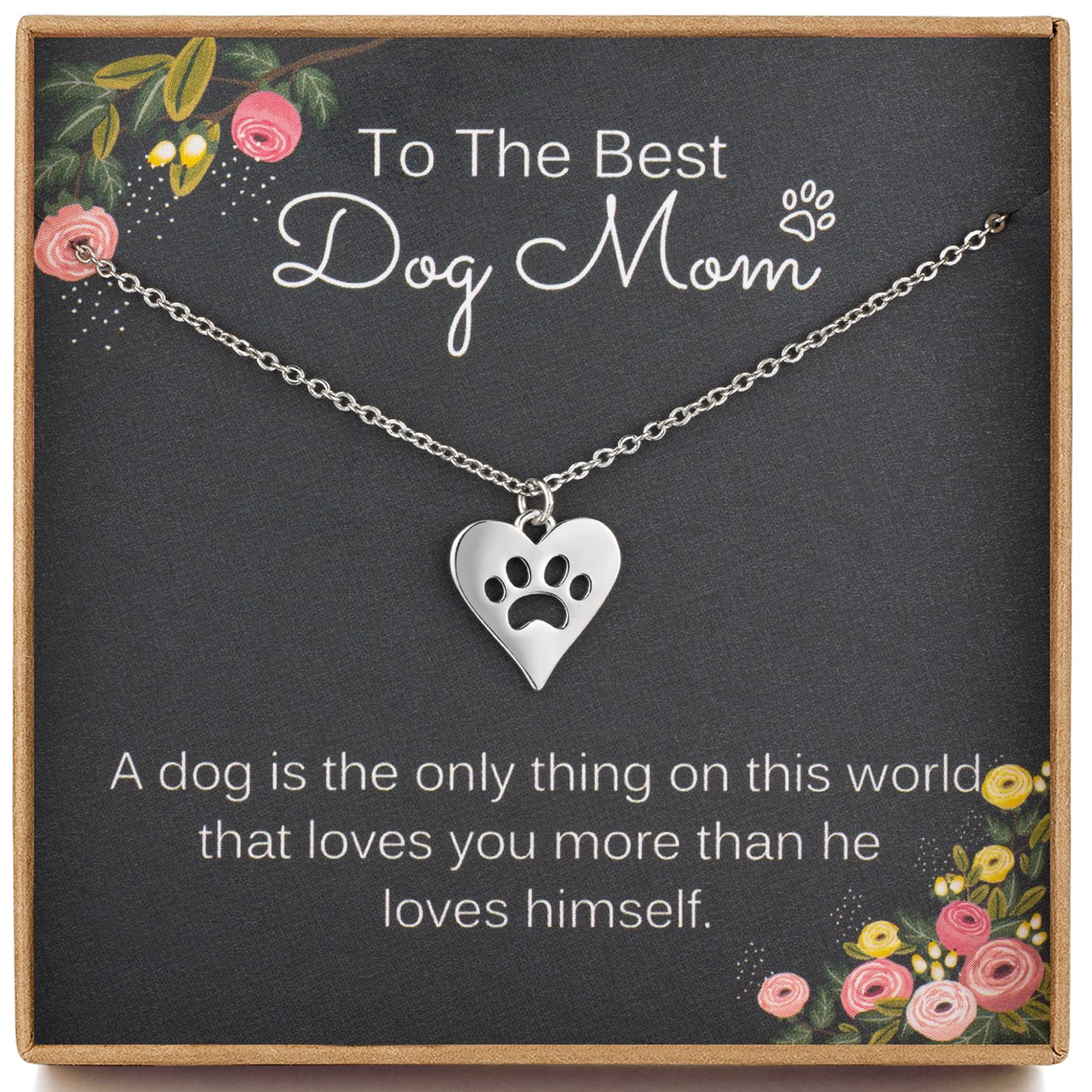 925 Sterling Silver Dog Paw Necklace with Heart Pendant - Perfect Gift for Dog Moms, Dog Lovers & Sympathy for Loss of Pet - Ideal for Mother's Day, Memorials & Everyday Wear