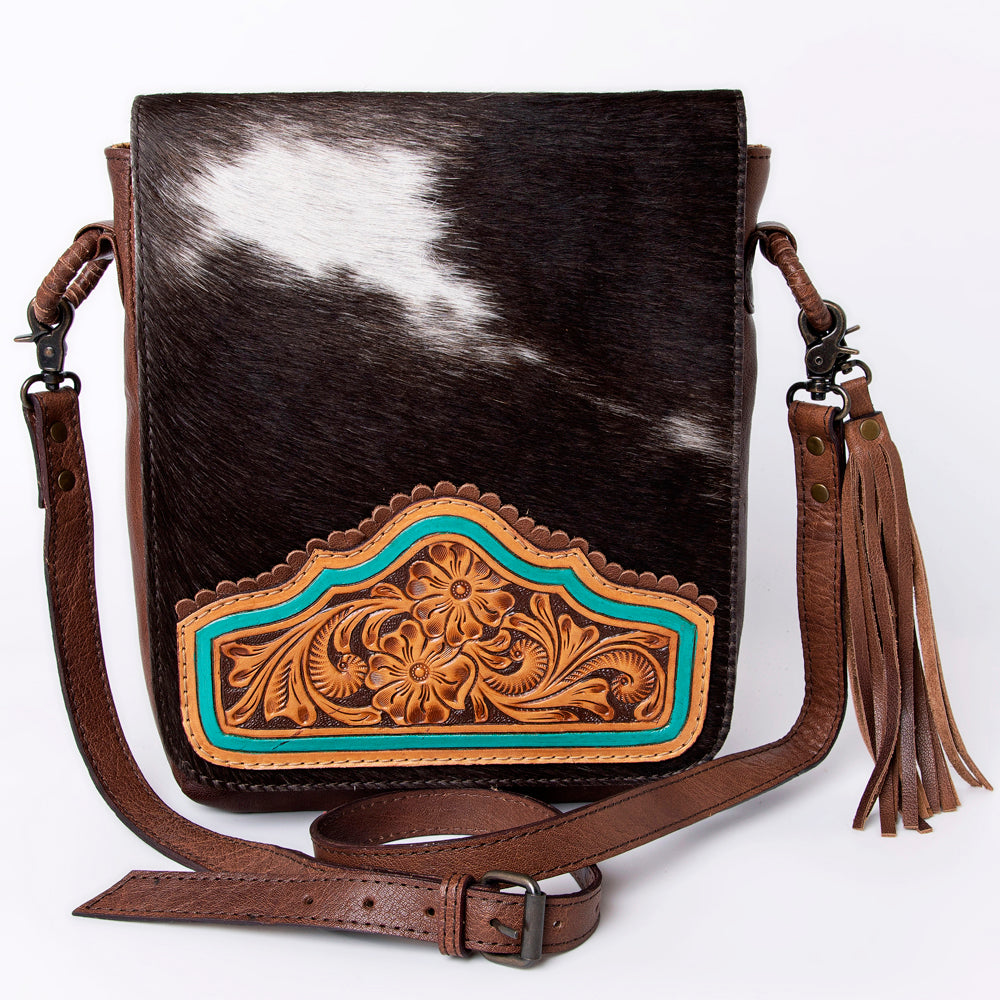 ADBG939 American Darling Genuine Leather Women's Western Handbag - Hand-Tooled Hair-On Cowhide Purse for Casual Outings & Country Events