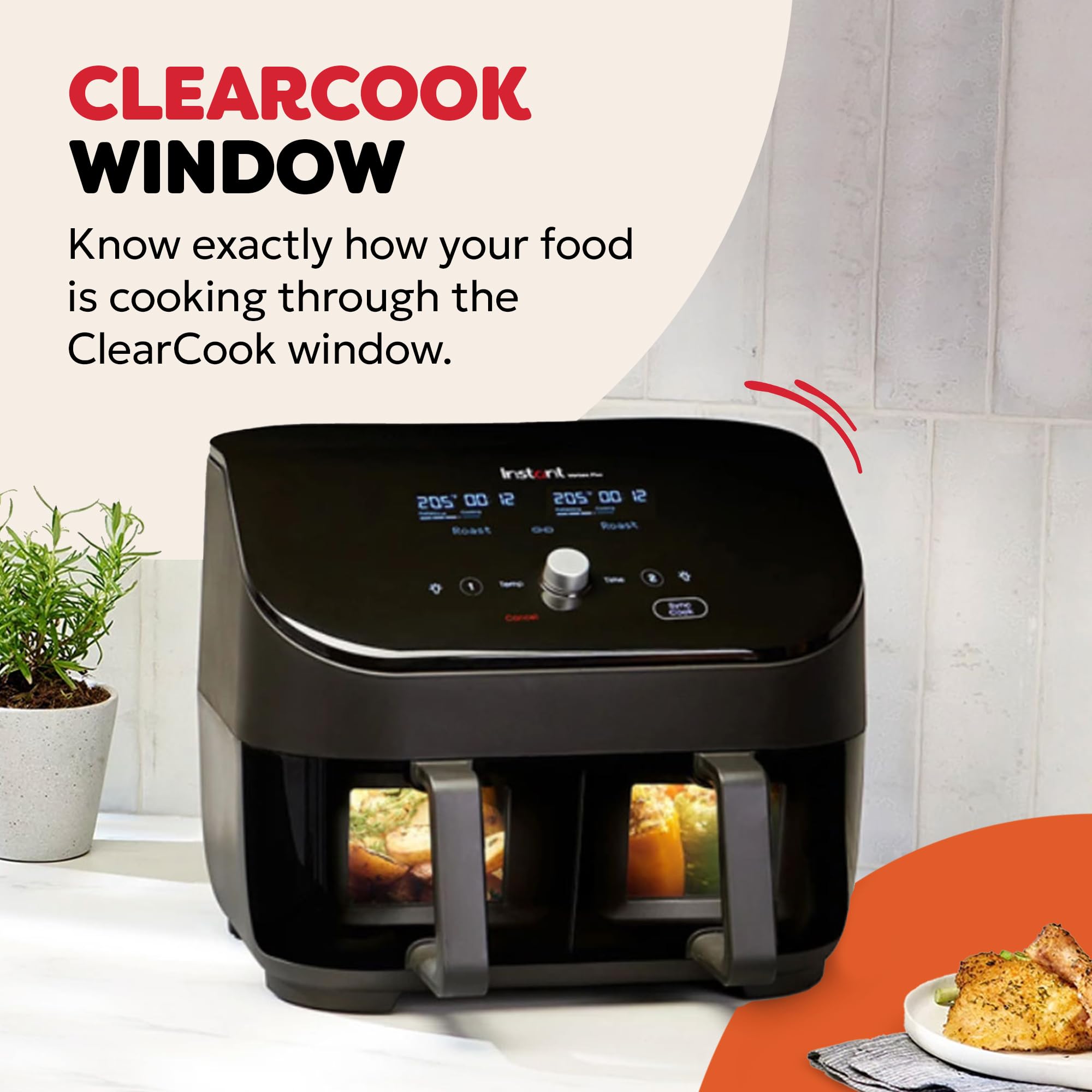 Instant Pot Vortex Plus 7.4L Dual Basket Air Fryer - Large Family Size with Clear Window - Air Fry, Dehydrate, Grill, Bake, Roast & Reheat - Non-Stick & Dishwasher Safe for Easy Cleaning - Perfect for Family Dinners, Meal Prep & Healthy Cooking