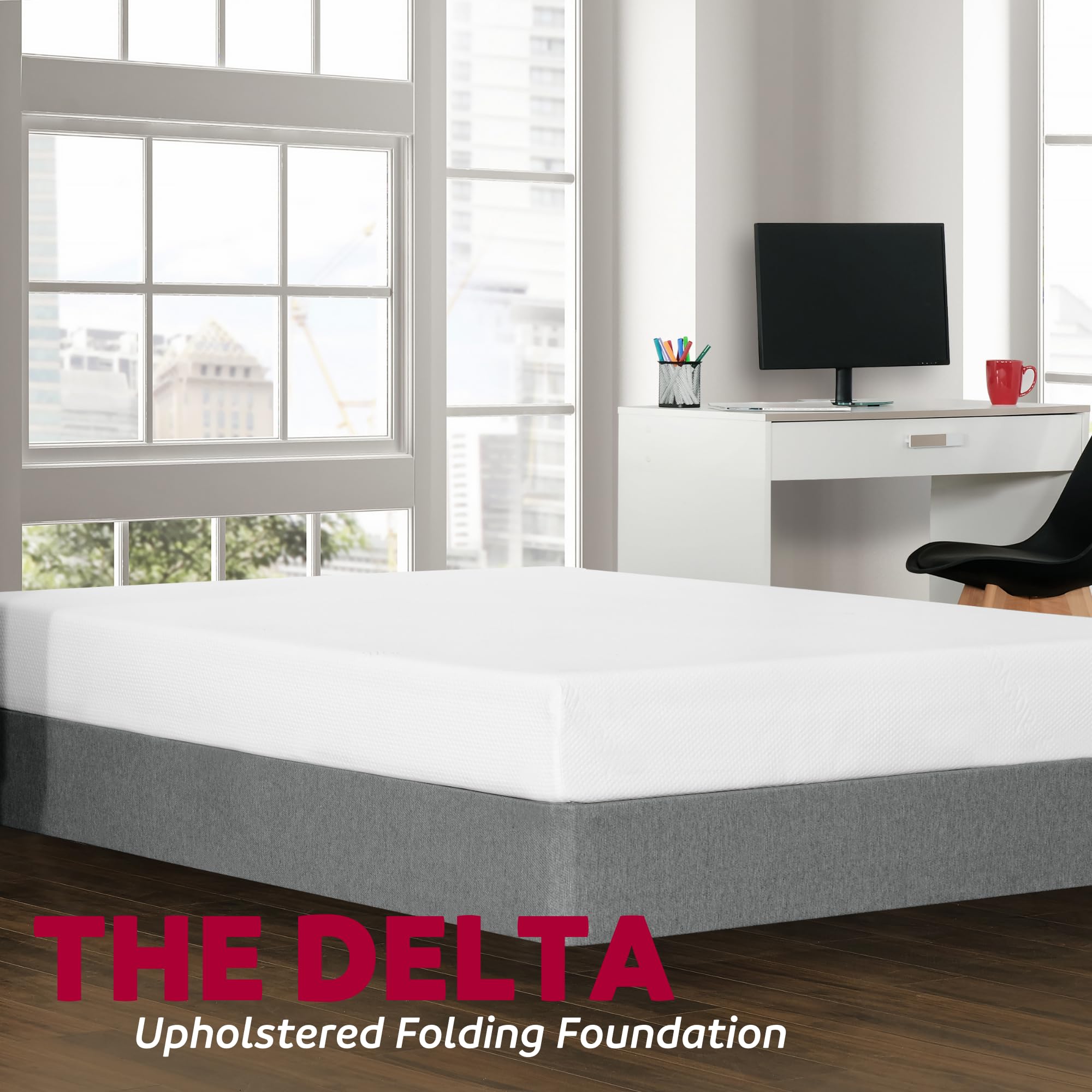 **Primo International Delta Bed Frame - Queen Size, Gray Wooden Platform Bed with Headboard & Storage | Modern Bedroom Furniture for Small Spaces & Apartments**