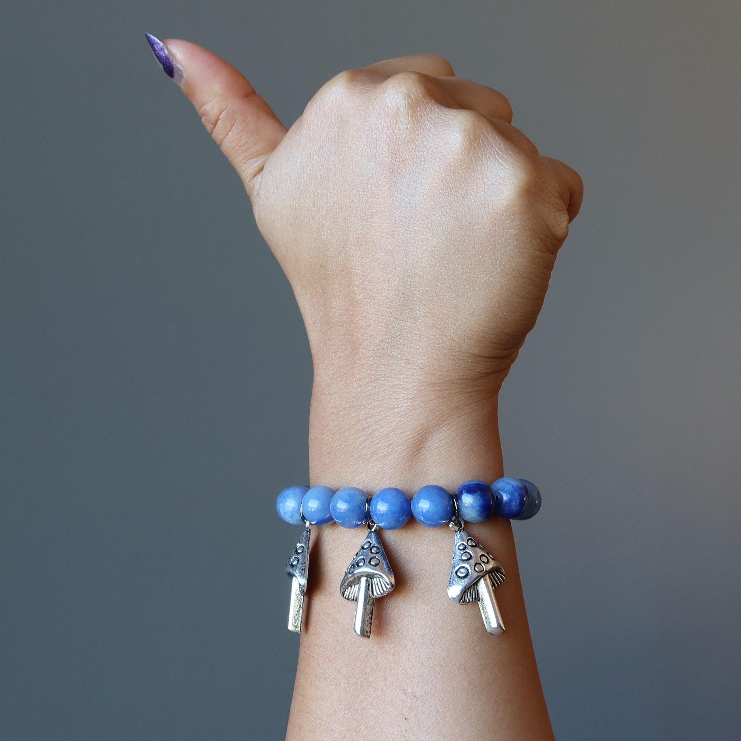 Blue Aventurine Healing Crystal Bracelet with Magic Mushroom Charm - Spiritual Energy Jewelry for Meditation, Yoga & Positive Vibes