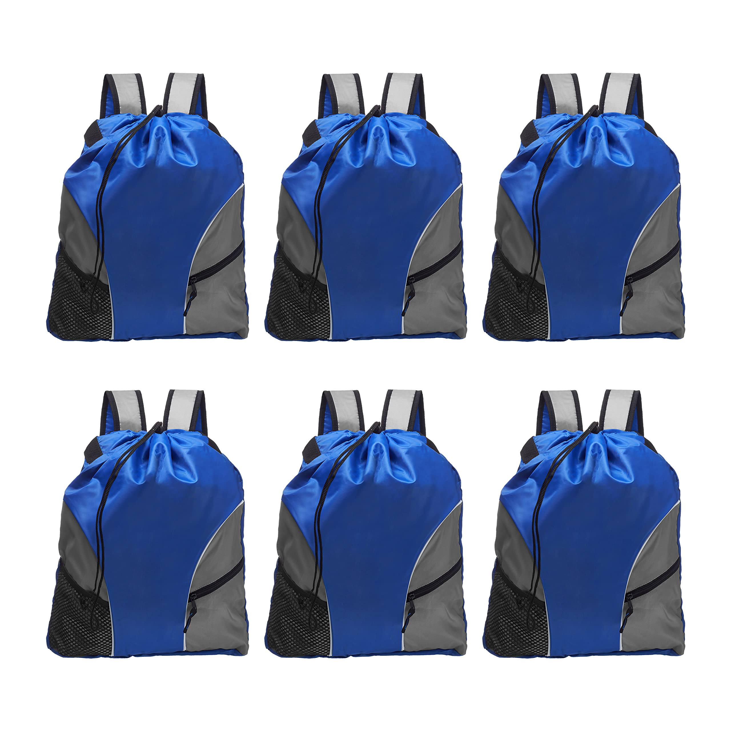 6 Pack Sporter Drawstring Backpacks - Lightweight Cinch Bags for Gym, Travel & School | Bulk Unisex Backpacks in Blue | Perfect for Sports, Beach & Everyday Use