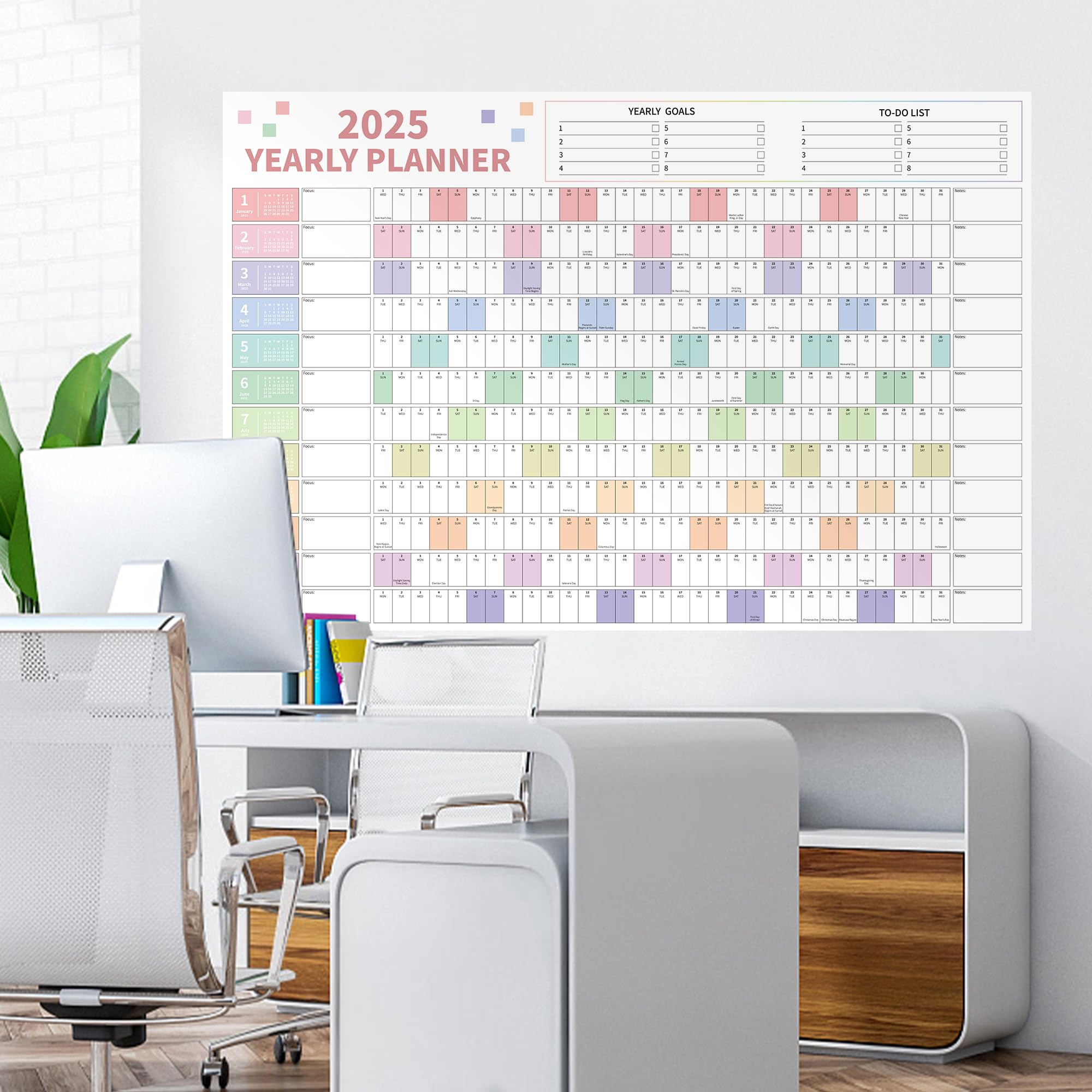Ospelelf 2025 Large Dry Erase Wall Calendar - 32'' x 48'' Laminated Yearly Planner (Jan-Dec 2025, Multicolor) - Perfect for Family Schedules, Office Planning & Classroom Organization