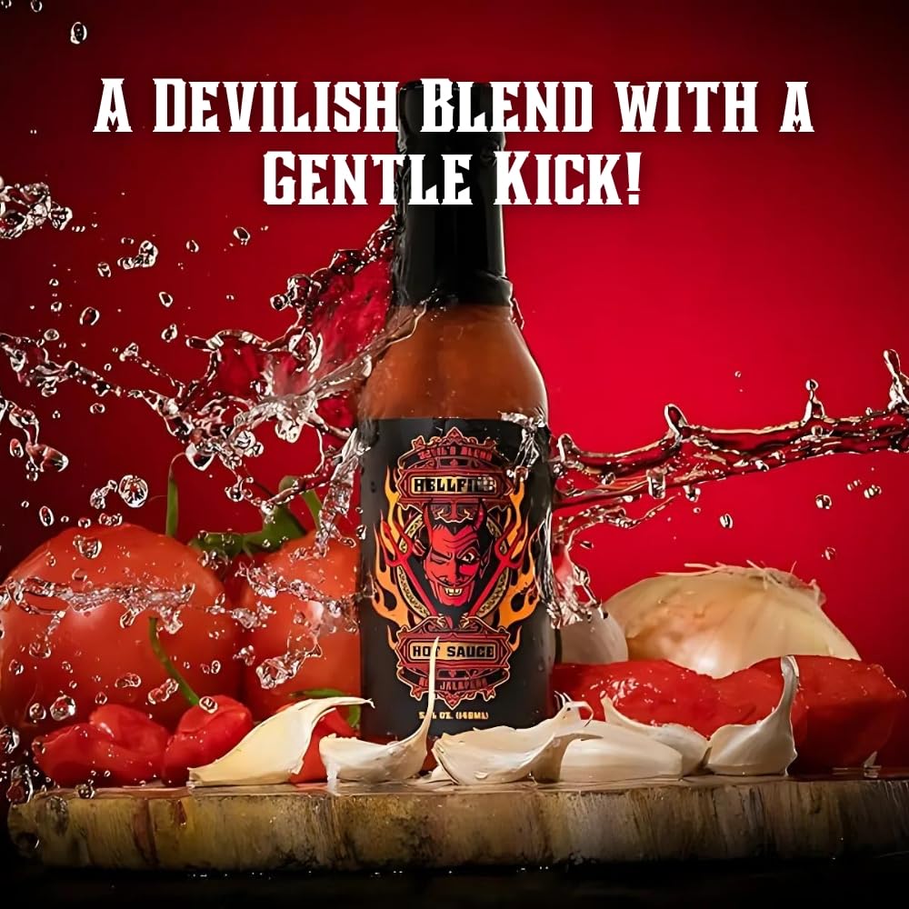 **Hellfire Devil's Blend Red Jalapeno Hot Sauce – Award-Winning Gourmet Hot Sauce, Rich & Flavorful – 5 oz Bottle – Perfect for Tacos, Wings, Burgers & Spicy Food Lovers**