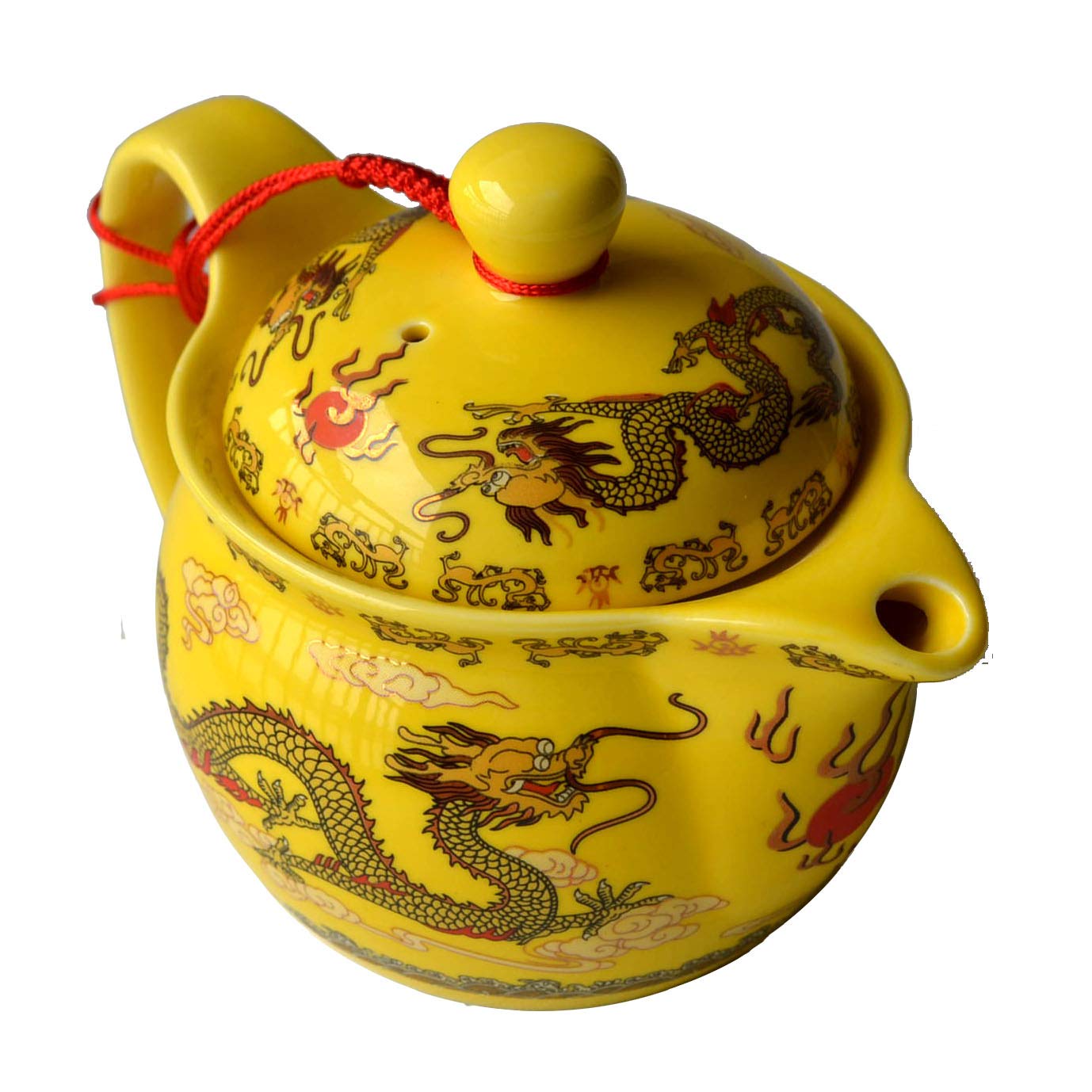 12oz Chinese Dragon Teapot with Infuser - Yellow Porcelain for Loose Tea Brewing at Home
