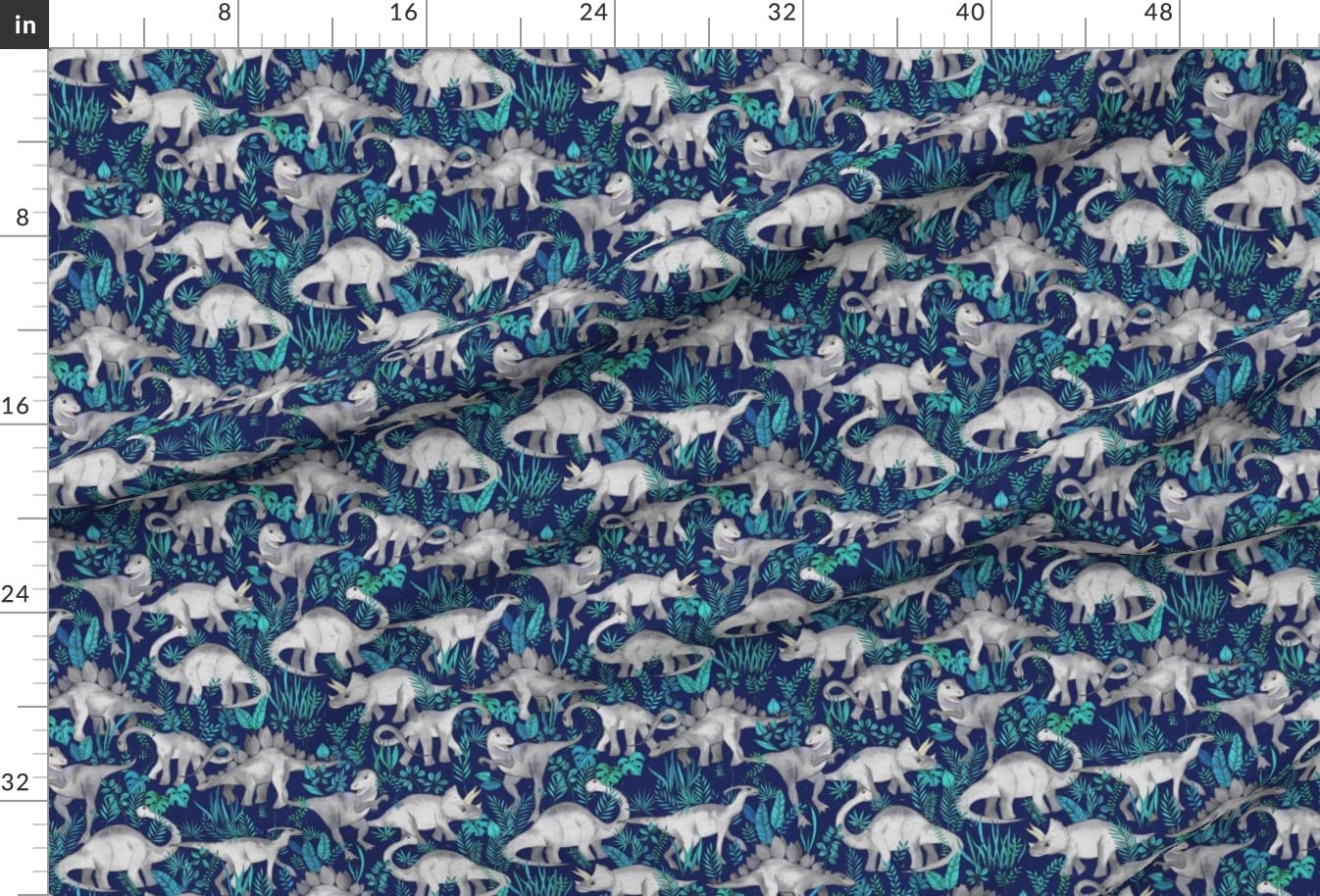Dinosaur Jungle Dark Blue Purple Background Fabric - Medium Print Dinos Grey Printed on Soft Minky Fabric by The Yard for Sewing Baby Blankets, Quilt Backing & Plush Toys | Premium Spoonflower Material for DIY Projects & Nursery Decor