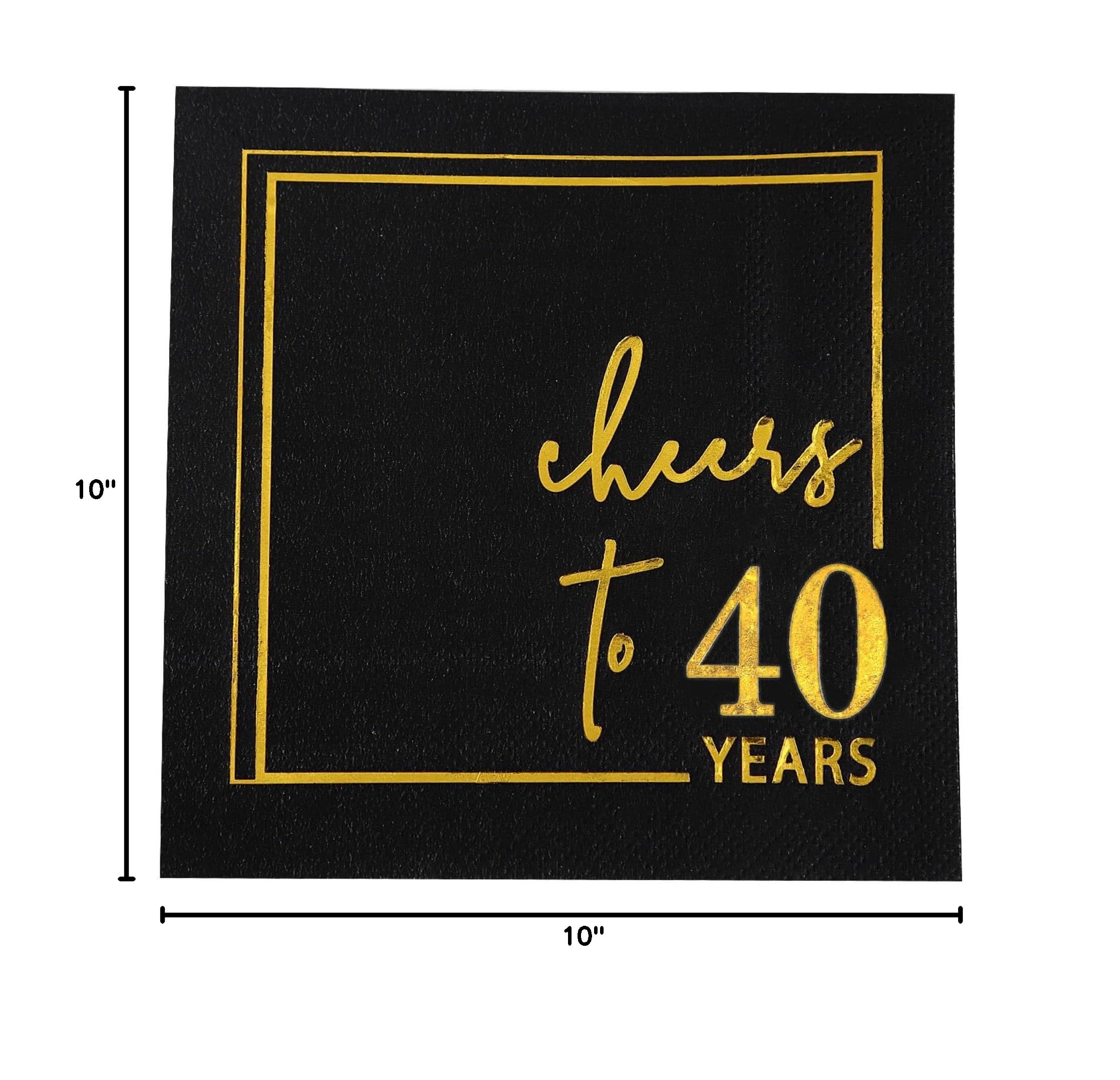 Cheers to Years Cocktail Napkins - 50PK Premium 3-Ply Disposable Party Napkins 5x5 Inches - Elegant Black & Gold Anniversary/Birthday Beverage Napkins for Wedding, 40th Celebration & Cocktail Party Decorations