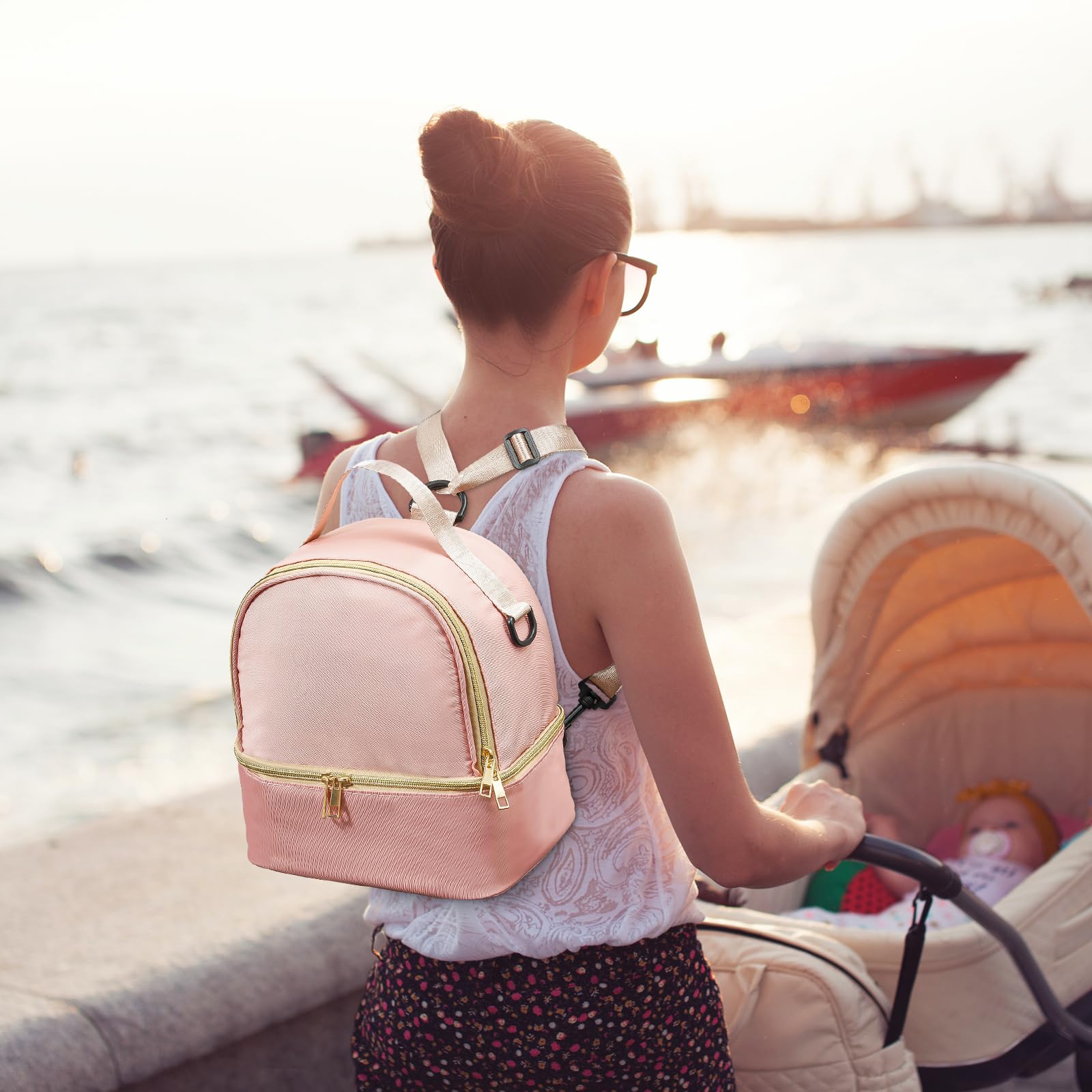 ProCase Double Layer Breast Pump Backpack - Insulated Breast Milk Storage Bag for Nursing Moms, Perfect for Work, Travel & Daycare (Pink) | Portable Breastfeeding Essentials for On-the-Go Mothers