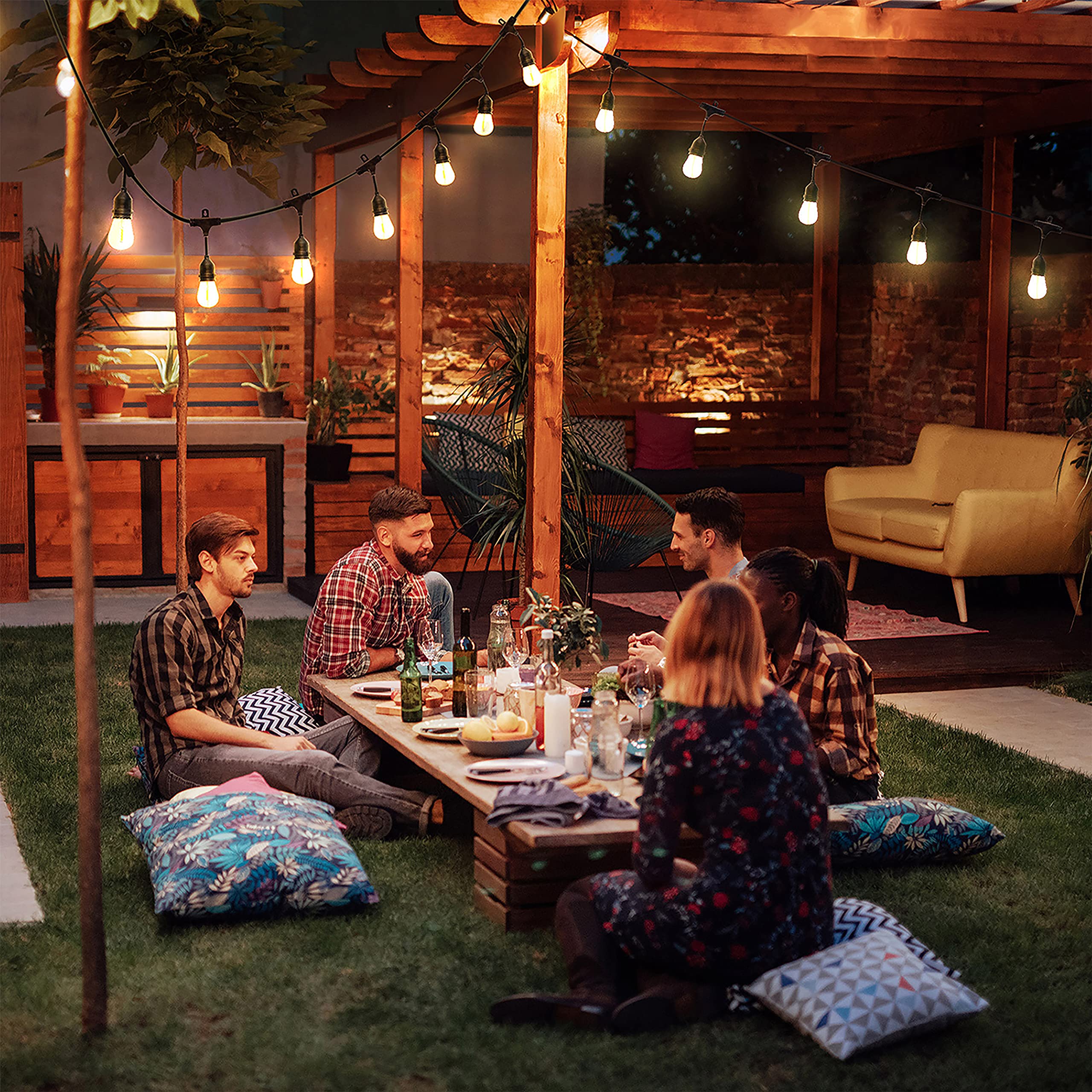 Honeywell 48 FT Outdoor String Lights - Commercial Grade Waterproof LED Patio Lights with 15 Plastic E26 Bulbs - Perfect for Backyard, Garden, Cafe, and Restaurant Ambience Lighting