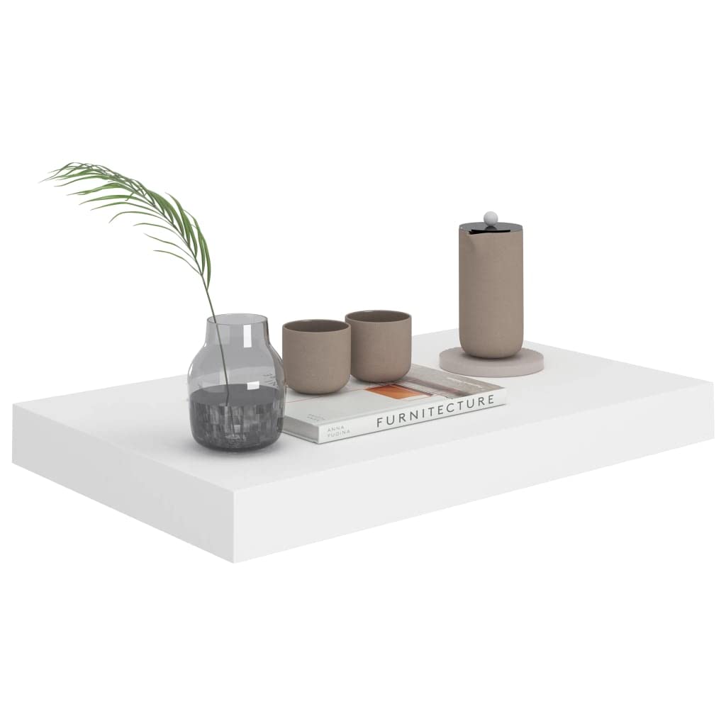 Modern Floating Wall Shelves Set of 2 - White MDF Decorative Ledges for Bedroom, Living Room, Kitchen & Office - 15.7
