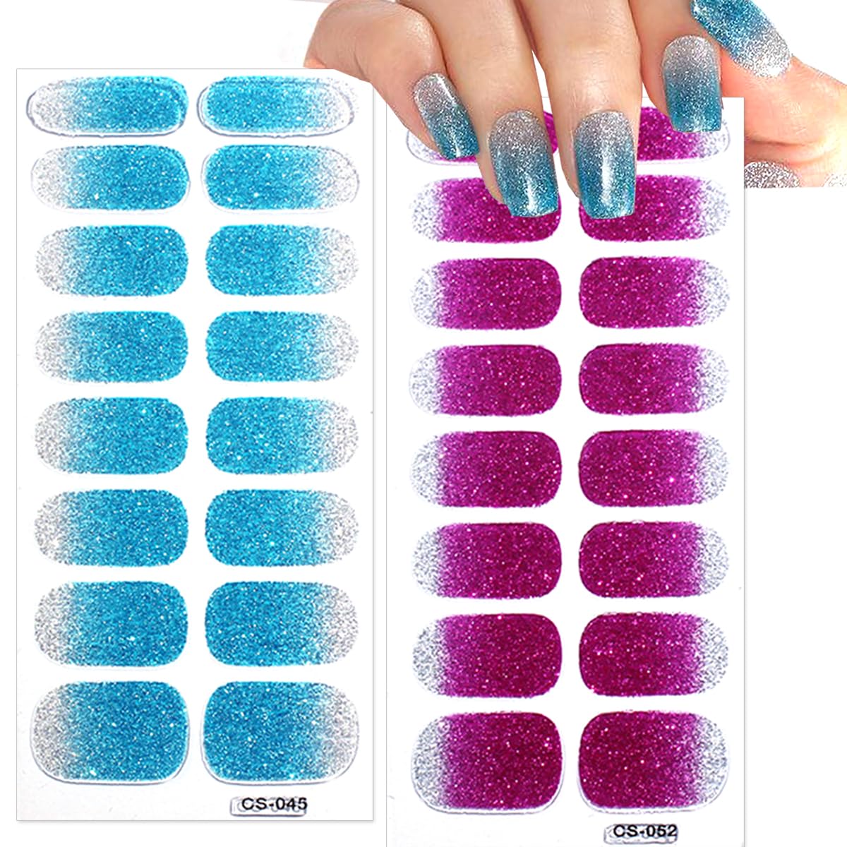 NEWSPIED 8 Sheets Gel Nail Strips - Self Adhesive Nail Stickers with Gradient, Glitter & Solid Colors - Full Nail Wraps for Women Manicure - Perfect for Parties, Weddings & Everyday Nail Art Accessories