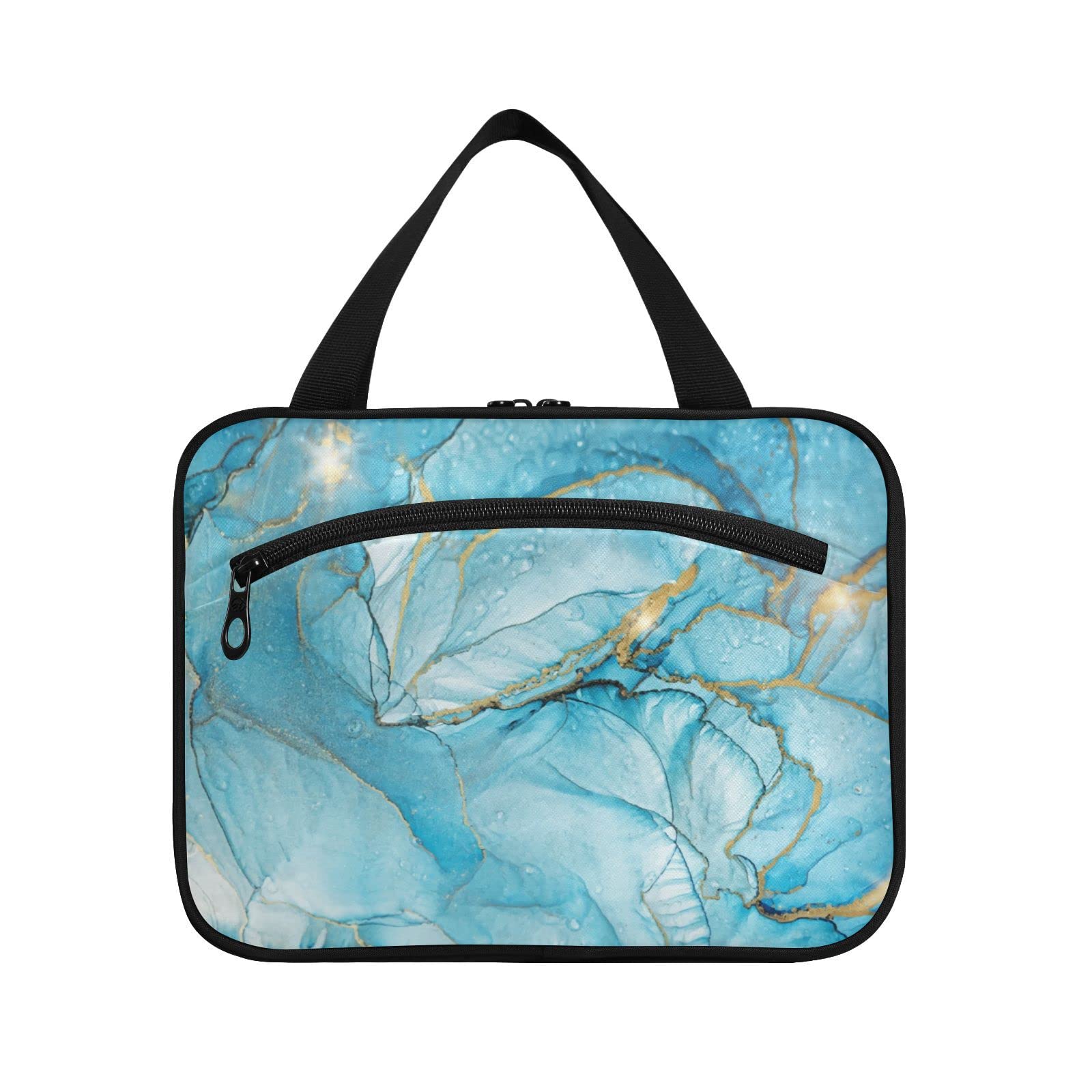 Floral Marble Travel Toiletry Bag for Women - Large Hanging Cosmetic Organizer with Hook - Perfect for Makeup, Skincare & Bathroom Storage | Ideal for Vacation, Gym & Business Trips
