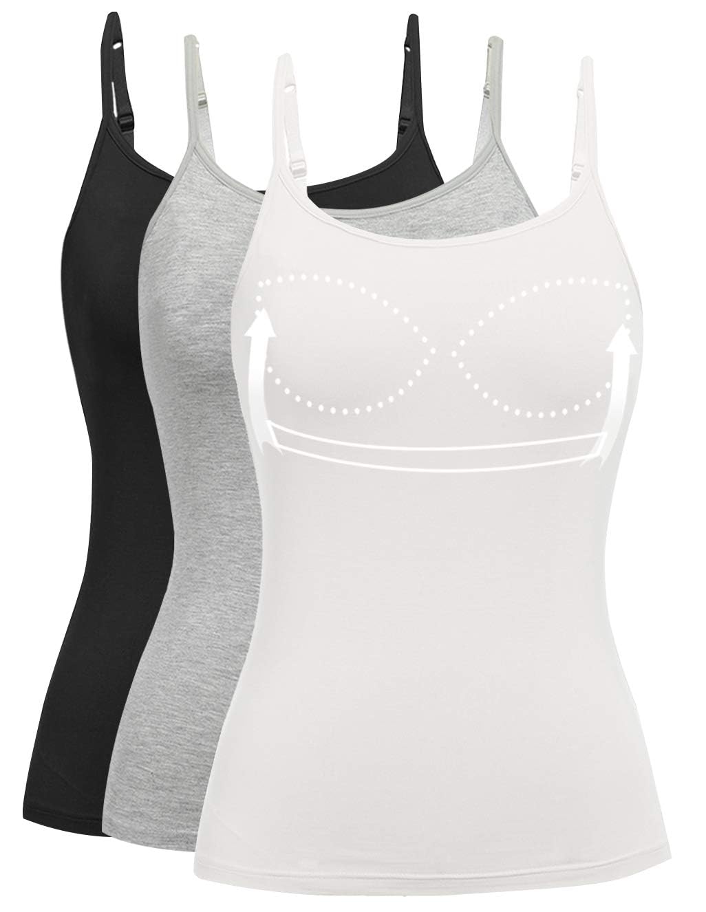 Women's Adjustable Strap Camisole with Built-in Padded Bra - Sleeveless Layering Tank Top (1/2/3 Pack) | Perfect for Summer Outfits, Yoga & Casual Wear