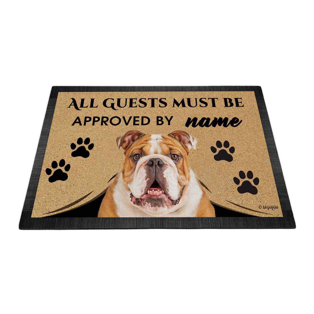 BAGEYOU Custom Name Doormat - 'All Guests Must Be Approved' with Bulldog Design, 27.5