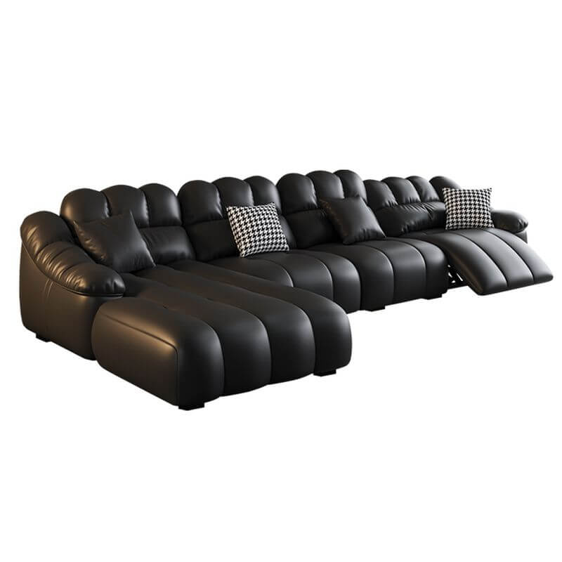 L Shape Sofa Chaise with USB Port - Modern Black Upholstery 4-Piece Sectional Set - Left-Facing Chaise Lounge with Sloped Arms - Perfect for Living Room, Home Theater & Small Spaces