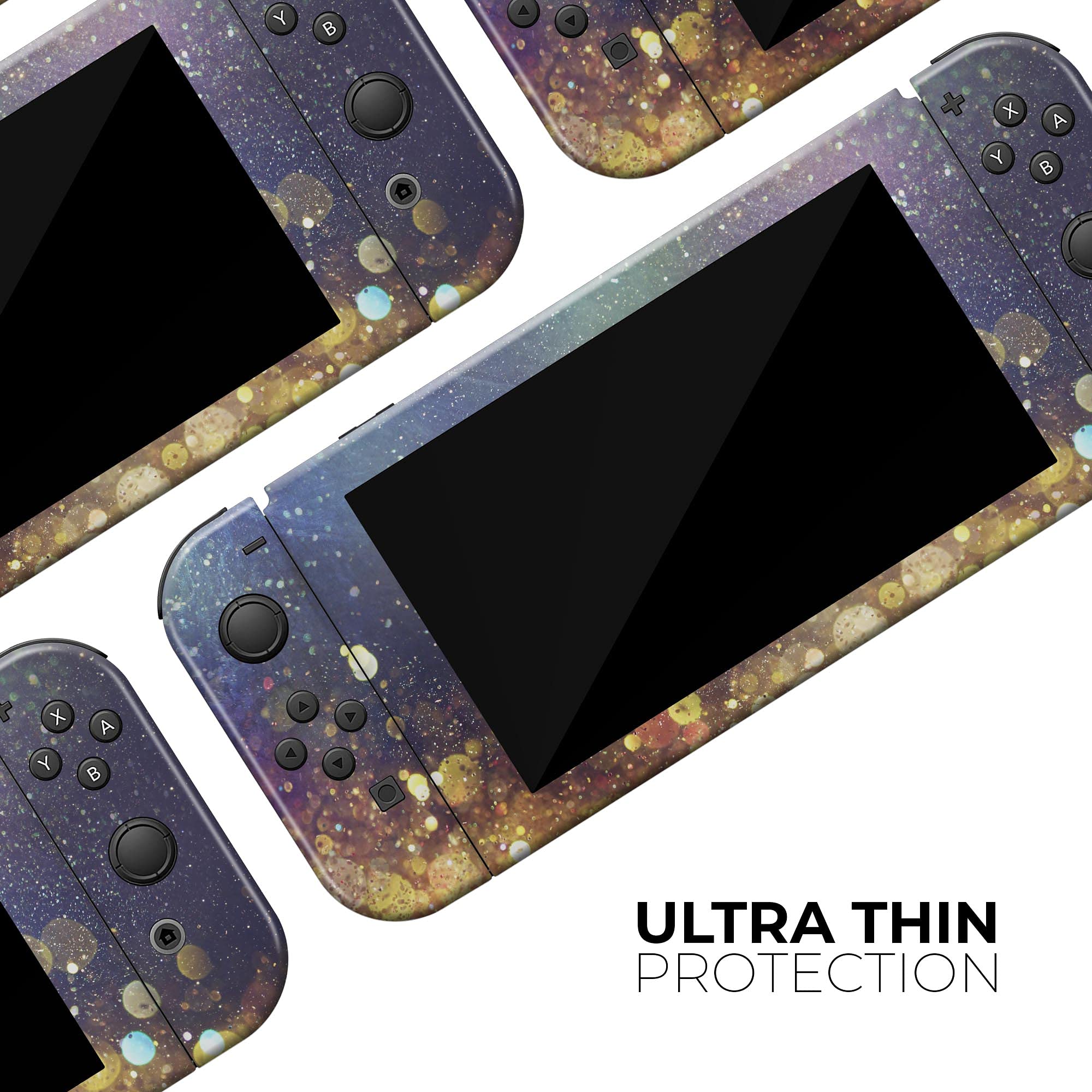 Nintendo Switch & Joy-Con Protective Vinyl Skin Decal - Scratch-Resistant Removable Wrap Cover - Gold Sparkle Multicolor Design - Perfect for Gaming, Travel & Custom Console Protection