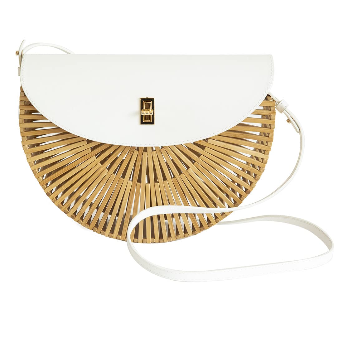 Handwoven Bamboo Crossbody Bag for Women - Natural Straw Summer Purse with Leather Strap | Eco-Friendly Beach Bag, Farmers Market Tote & Boho Festival Accessory