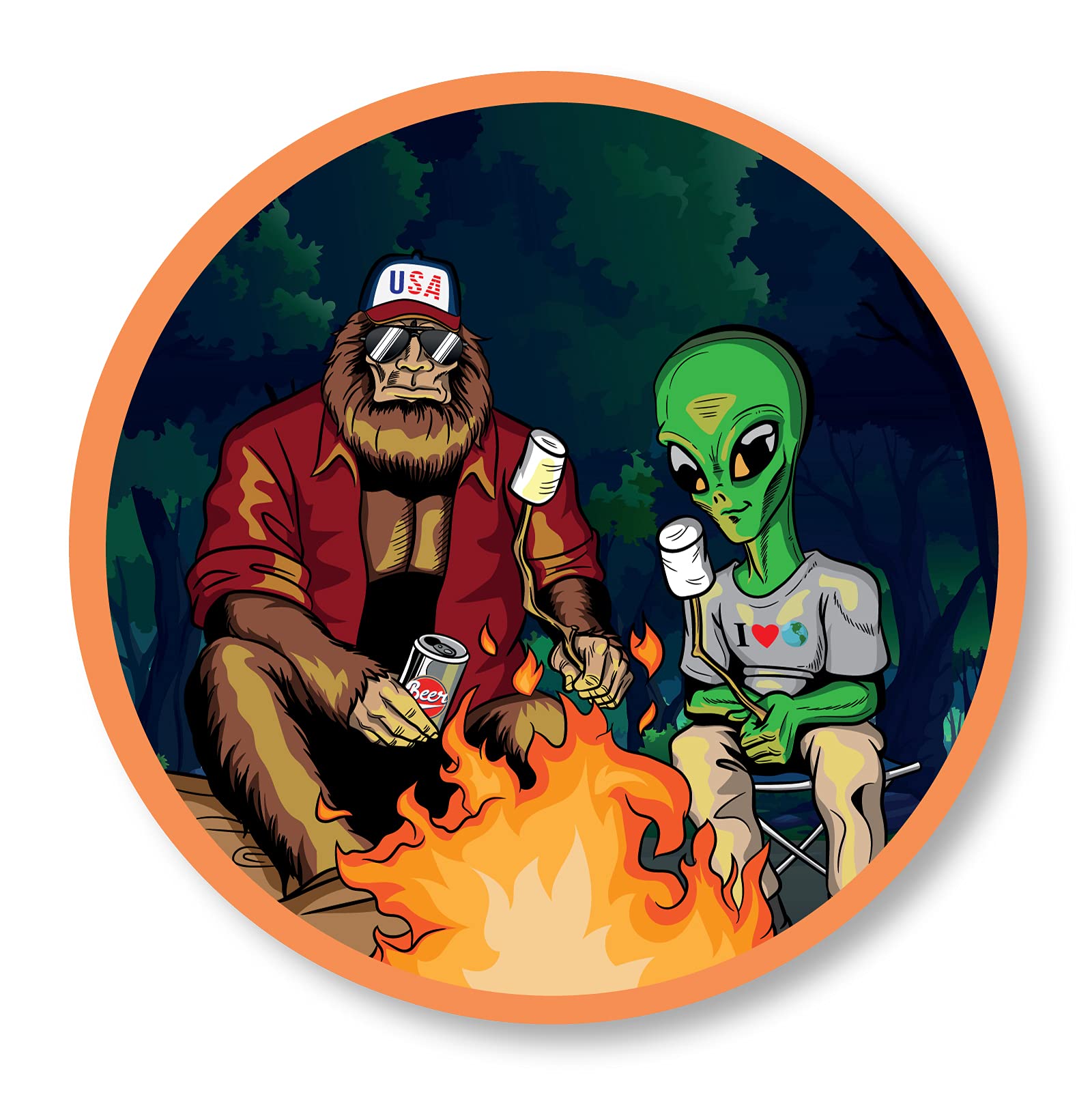 Funny Sasquatch Bigfoot Alien UFO Vinyl Bumper Stickers - 2 Pack (3