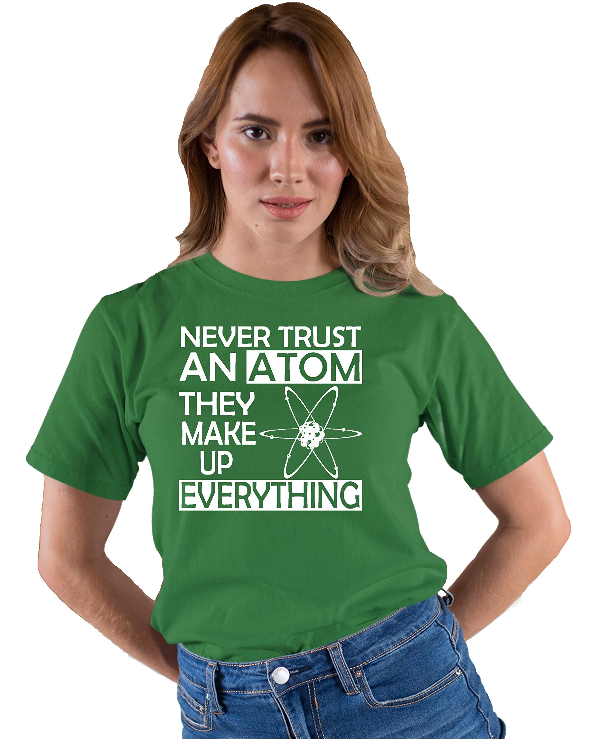 Funny Science T-Shirt for Adults - 'Never Trust an Atom They Make Up Everything' Slogan Tee | Perfect for Science Lovers, Teachers & Nerdy Gifts