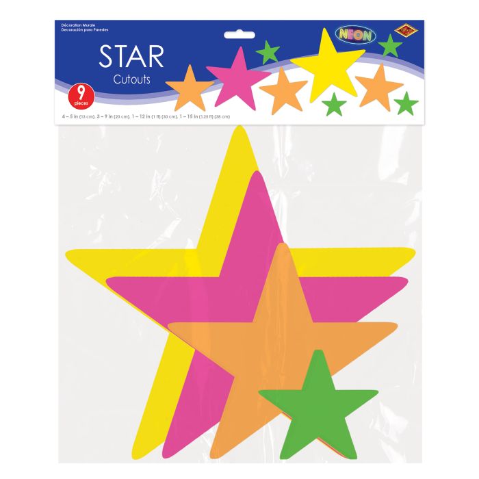 108 Pack Neon Star Cutouts - Vibrant Party Decorations for Birthday, Baby Shower & Holiday Celebrations - Perfect for Wall, Ceiling & Photo Backdrop Decor