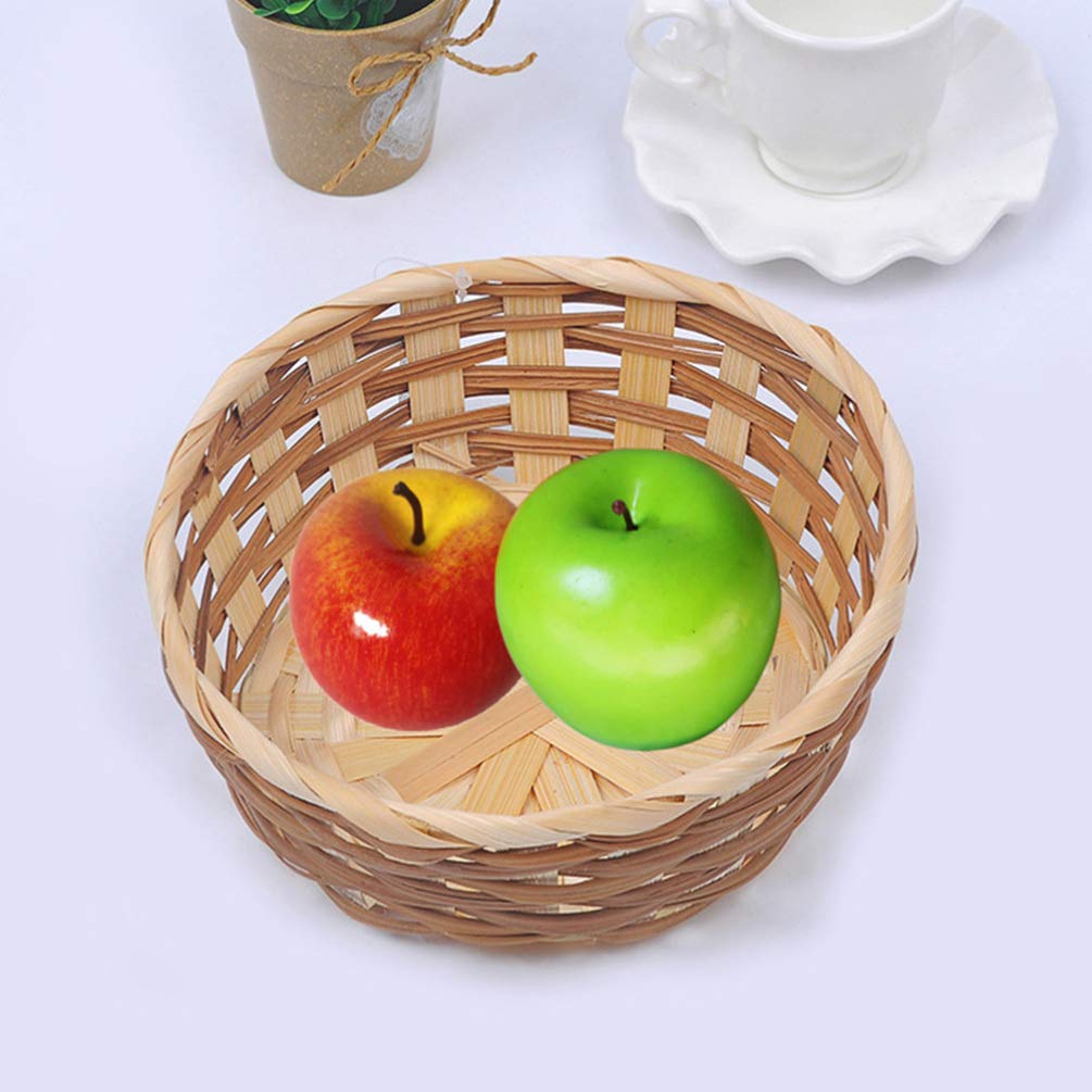 EXCEART 3-Piece Natural Wicker Fruit Basket Set - Round Willow Woven Bread Serving Tray & Storage Basket for Kitchen, Dining Table, Picnic, Party - Eco-Friendly Home Decor
