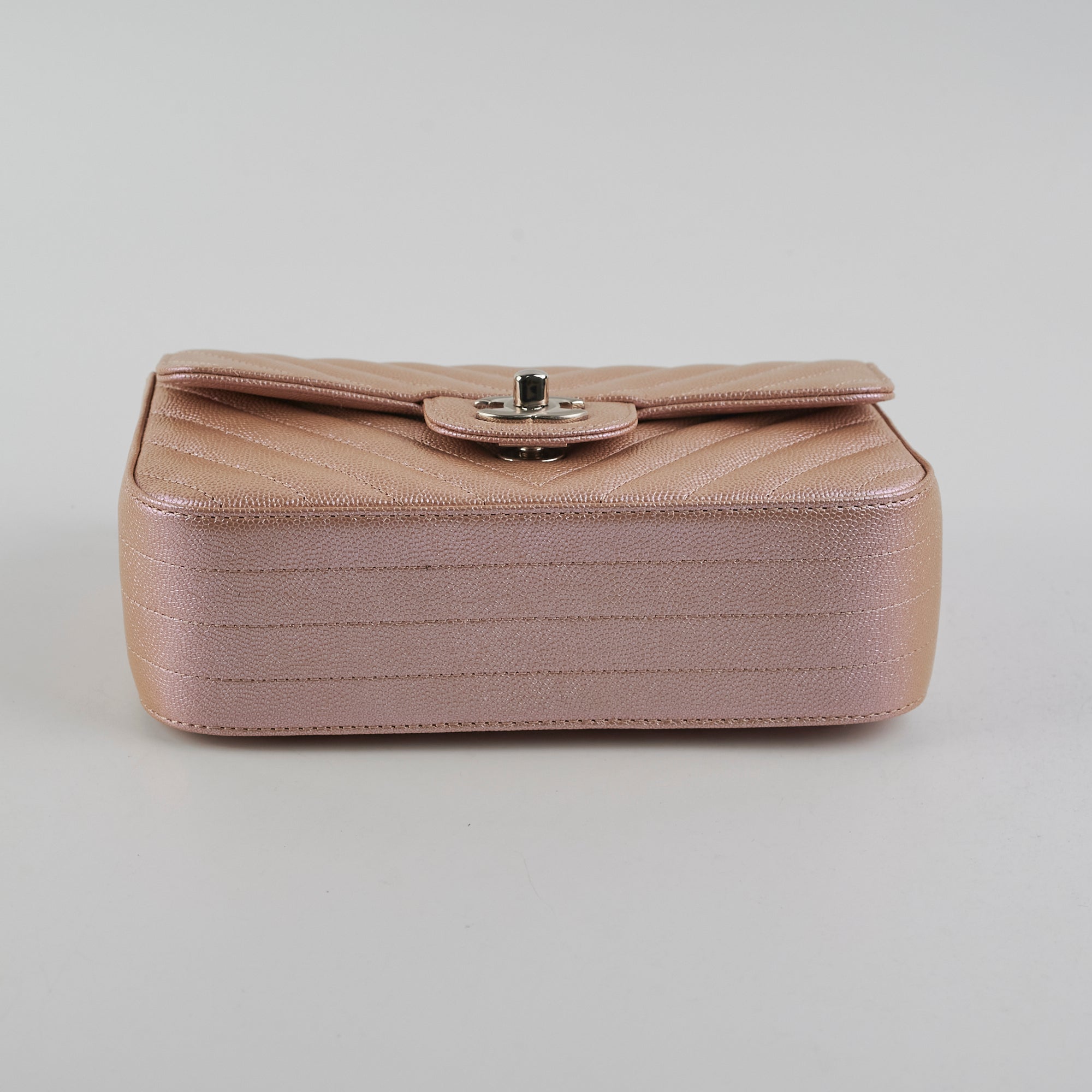 Chanel Mini Rectangular Chevron Caviar Leather Bag in Rose Gold Iridescent - Luxury Crossbody Purse for Women, Perfect for Evening Parties & Date Nights