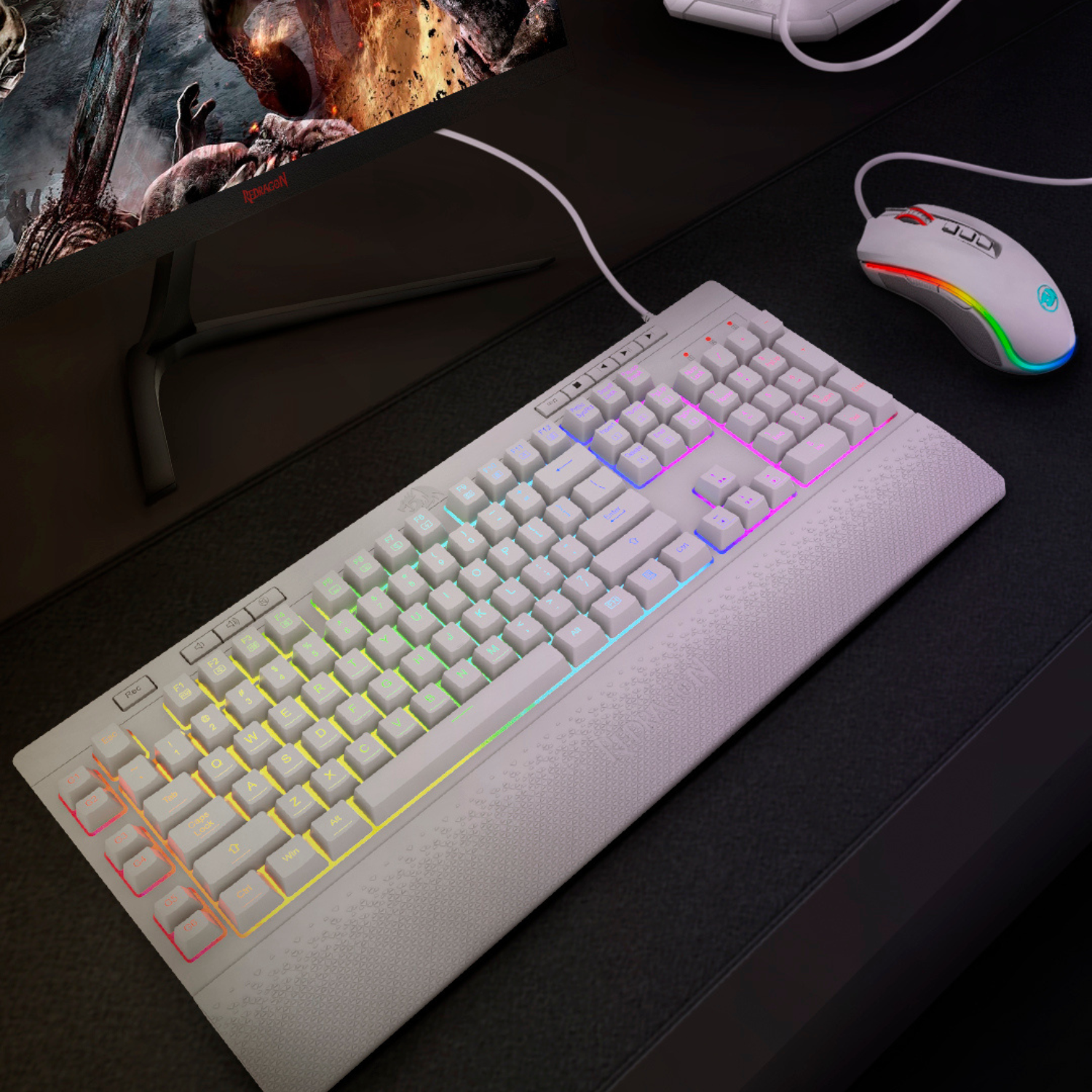 Redragon Shiva K512 RGB Gaming Keyboard - White with Spanish Layout | Perfect for PC Gaming & Esports