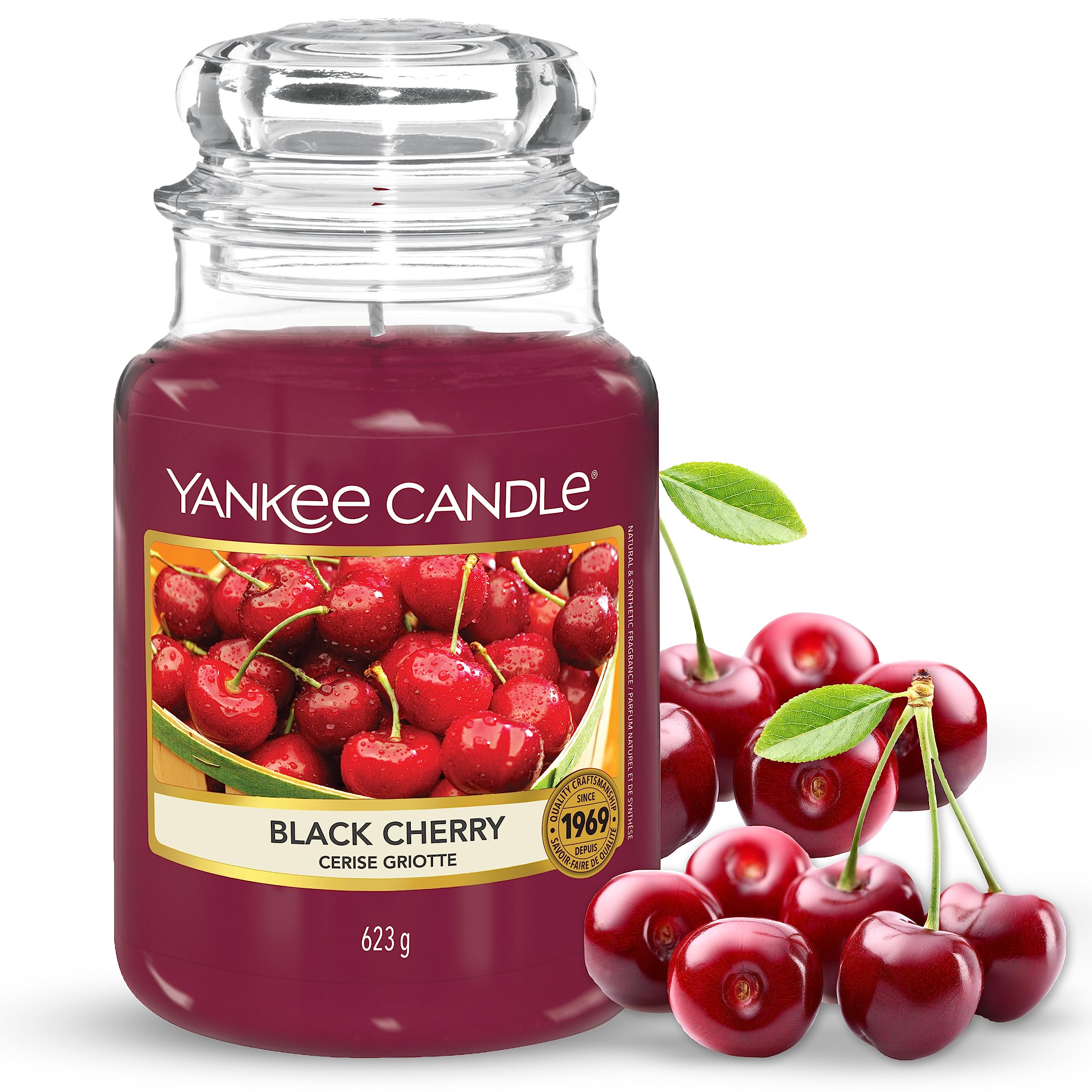 Yankee Candle Black Cherry Scented - 22oz Large Jar Single Wick Candle | 110+ Hours Burn Time | Home Decor, Relaxation & Romantic Ambiance