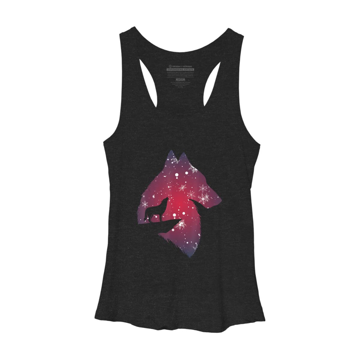 Funny Christmas Wolf with Snowfall Graphic Women's T-Shirt - Racerback Tank Top for Adults & Kids - Perfect for Holiday Parties & Family Gatherings