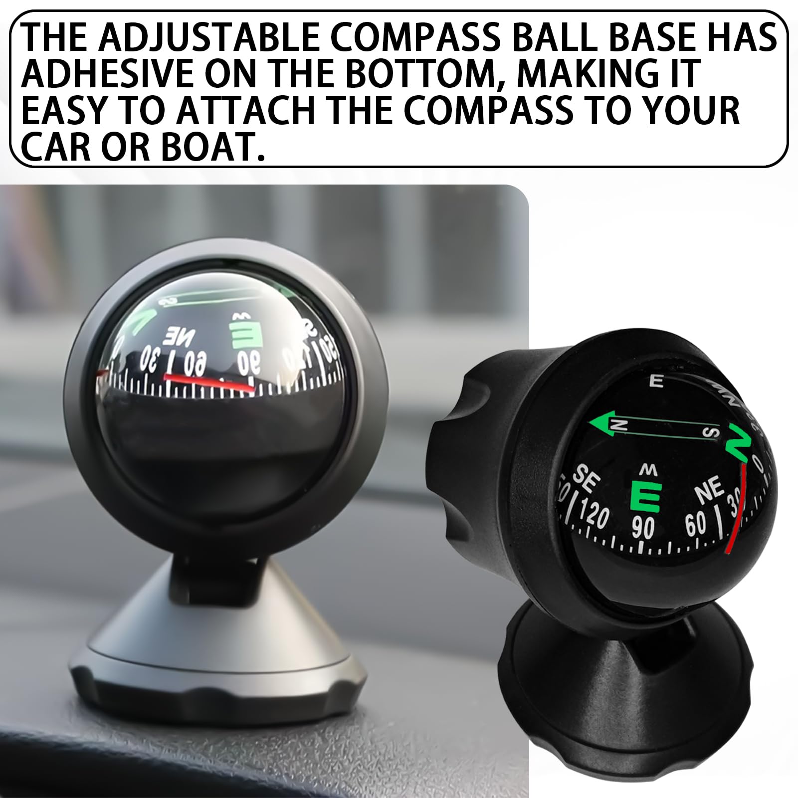 Car Compass for Dashboard - 360° Rotating Navigation Ball with Adhesive Base | Direction Finder for Vehicles, Boats & Off-Road Adventures | Perfect for Road Trips, Hiking & Outdoor Exploration