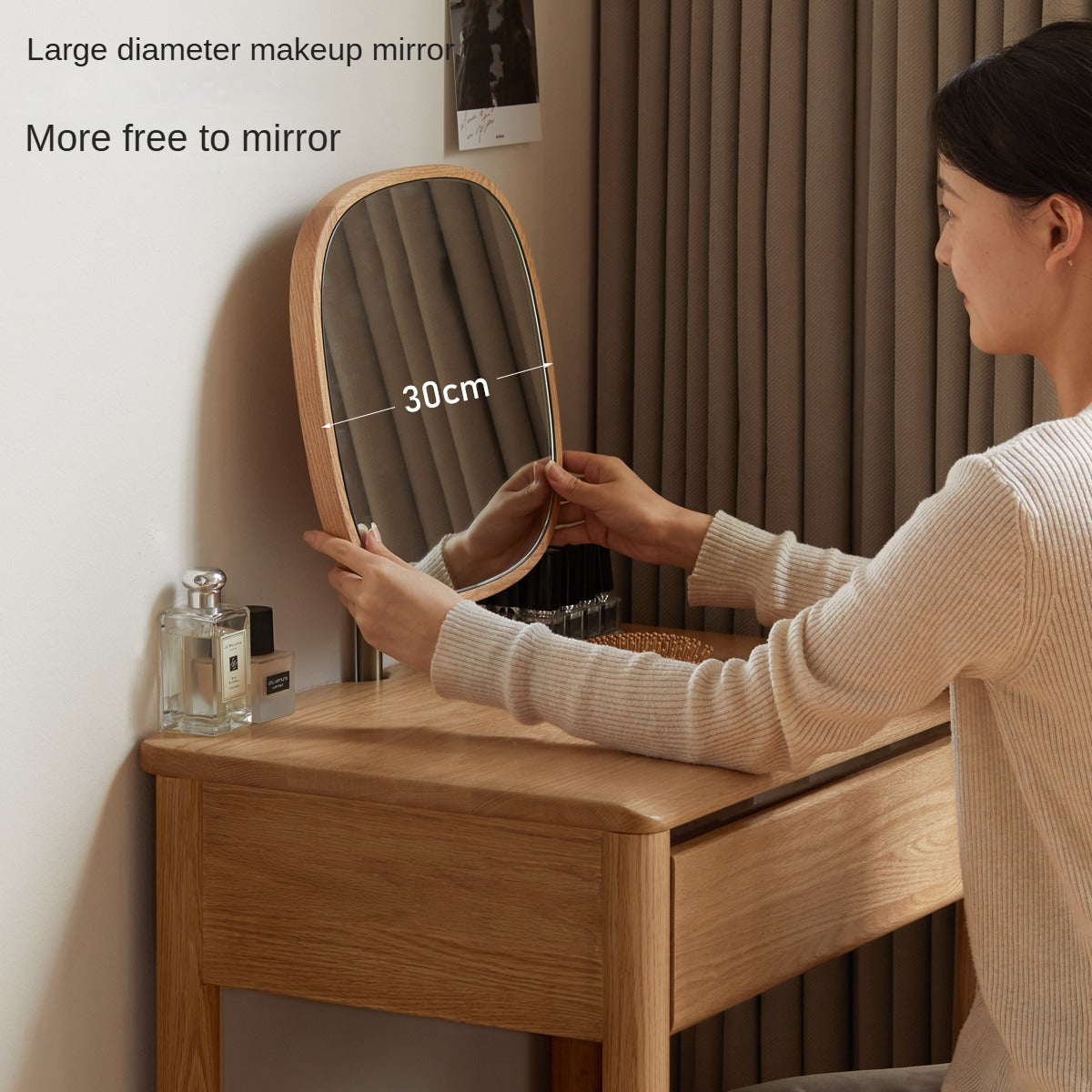 Solid Oak Wood Dressing Table with Mirror - Elegant Vanity Desk for Bedroom, Makeup & Beauty Organizer - Perfect for Home Decor & Small Spaces