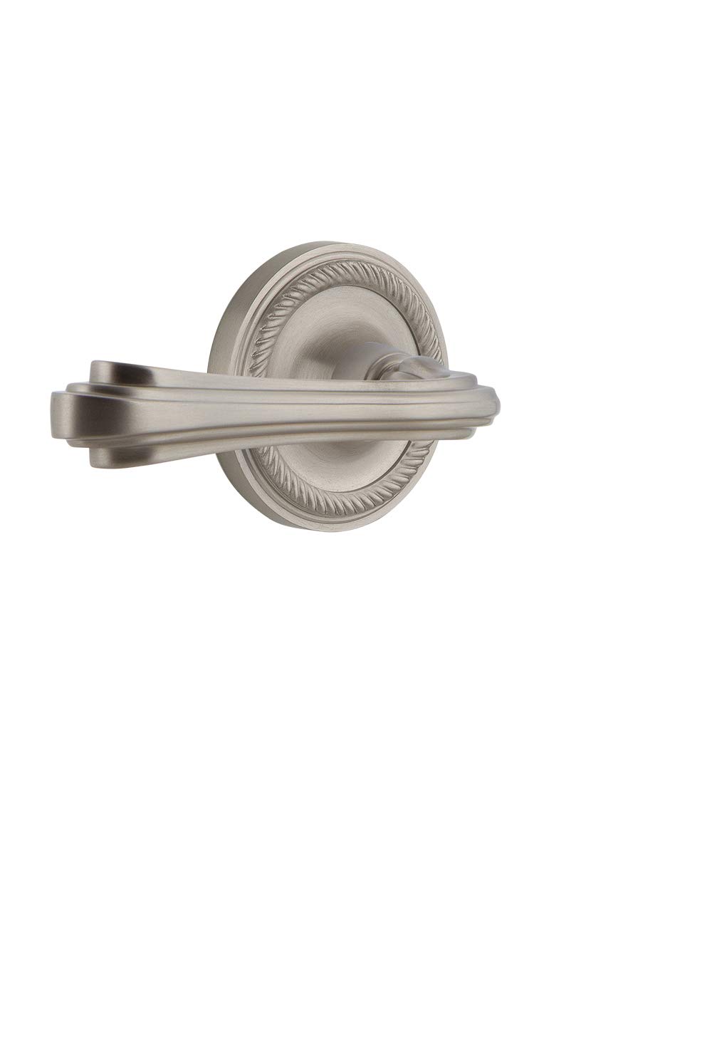 Nostalgic Warehouse Satin Nickel Rope Rose Passage Fleur Lever - Vintage Door Handle for Bedroom, Bathroom, and Interior Doors - Perfect for Home Decor and DIY Projects