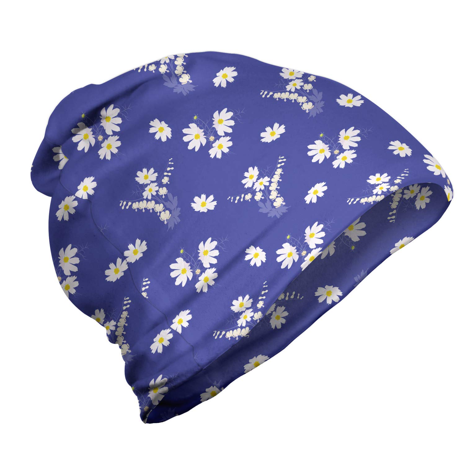 Ambesonne Unisex Beanie Hat - Simplistic Daisy Flowers Design for Men & Women - Warm Winter Knit Cap for Hiking, Camping & Outdoor Activities