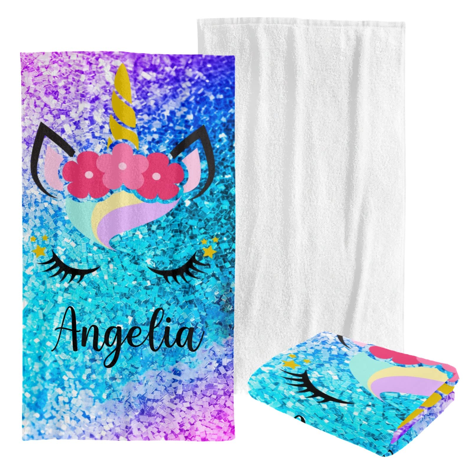Custom Personalized Beach Towel - Soft Quick-Dry Bath Towel Blanket for Swimming, Sunbathing - Unicorn Glitter Design for Kids, Men & Women - Perfect for Pool, Beach & Vacation Use