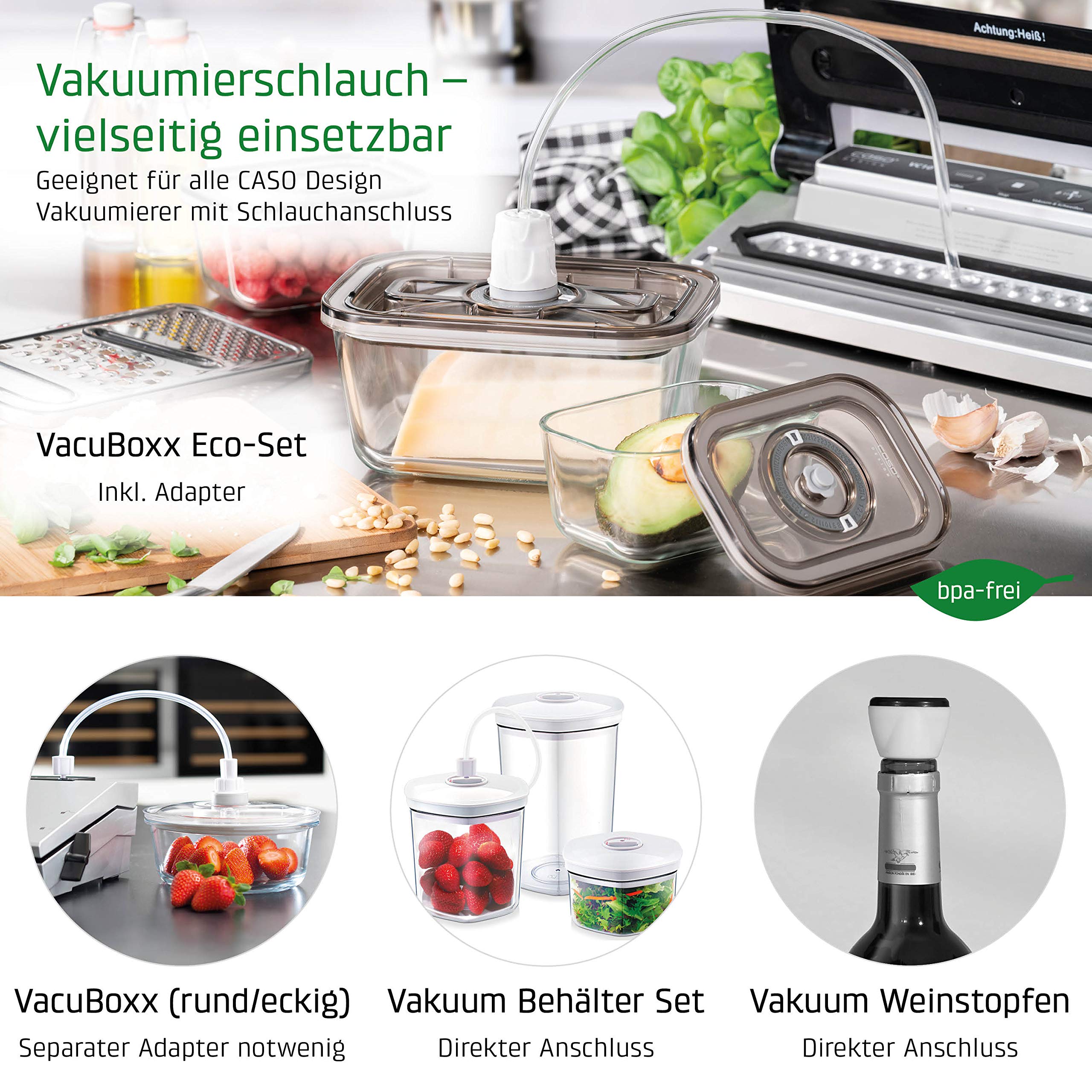 Caso 1192 Glass Vacuum Fresh Food Storage Container - Airtight Kitchen Organizer for Meal Prep, Leftovers & Sous Vide | BPA-Free, Dishwasher Safe