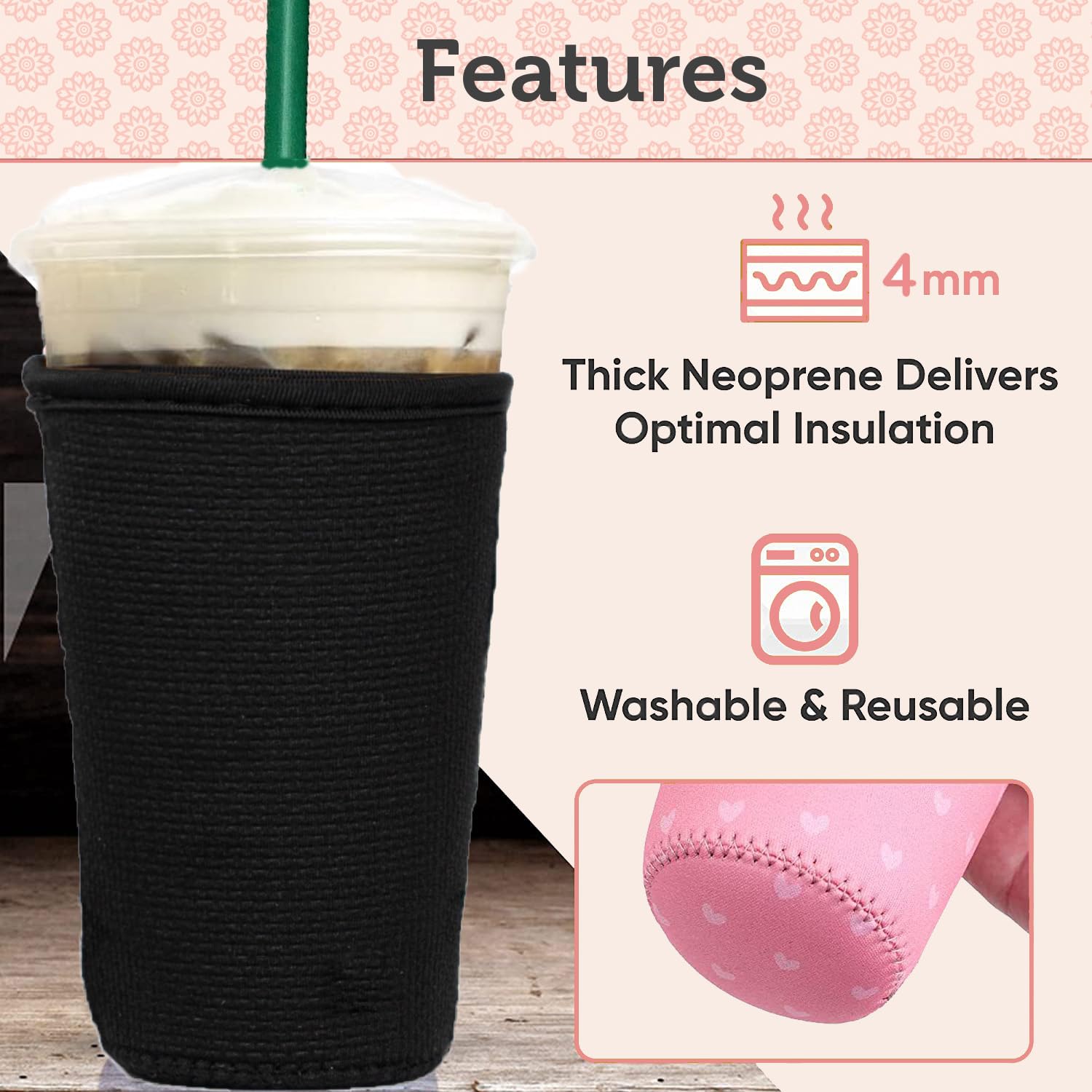 Baxendale Neoprene Iced Coffee Sleeve 2 Pack - Large 32oz Reusable Insulated Cup Holder - Animal Print Design for Cold Drinks - Perfect for Iced Coffee, Smoothies & Bubble Tea at Home, Office or Travel