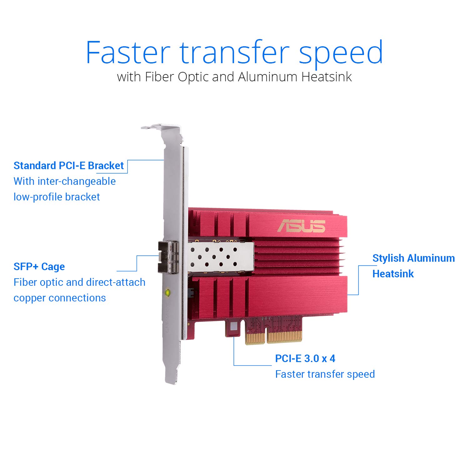 ASUS XG-C100F 10Gbps PCIe Network Card - Gigabit Ethernet Adapter with SFP+ Fiber Optic Support for PCIe 2.0/3.0 X4 | High-Speed Server, Gaming PC & Workstation Networking Upgrade