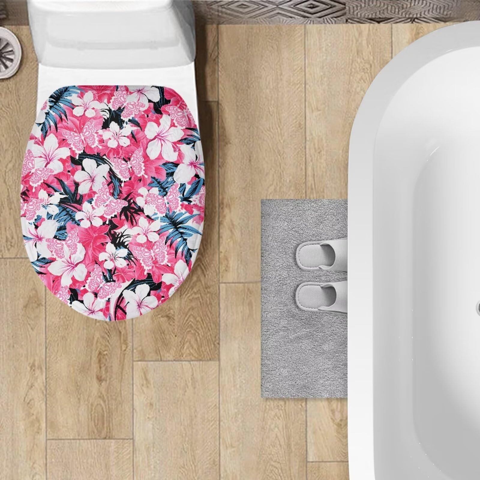 Pink Butterfly Toilet Seat Cover - Washable & Reusable for Bathroom Decor
