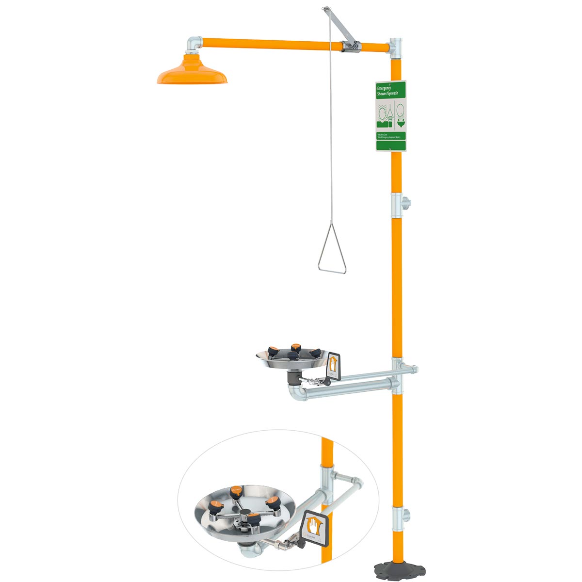 GBF1909 Barrier-Free Emergency Shower & Eyewash Station Combo - ANSI Compliant Safety Equipment for Laboratories, Factories & Chemical Workplaces