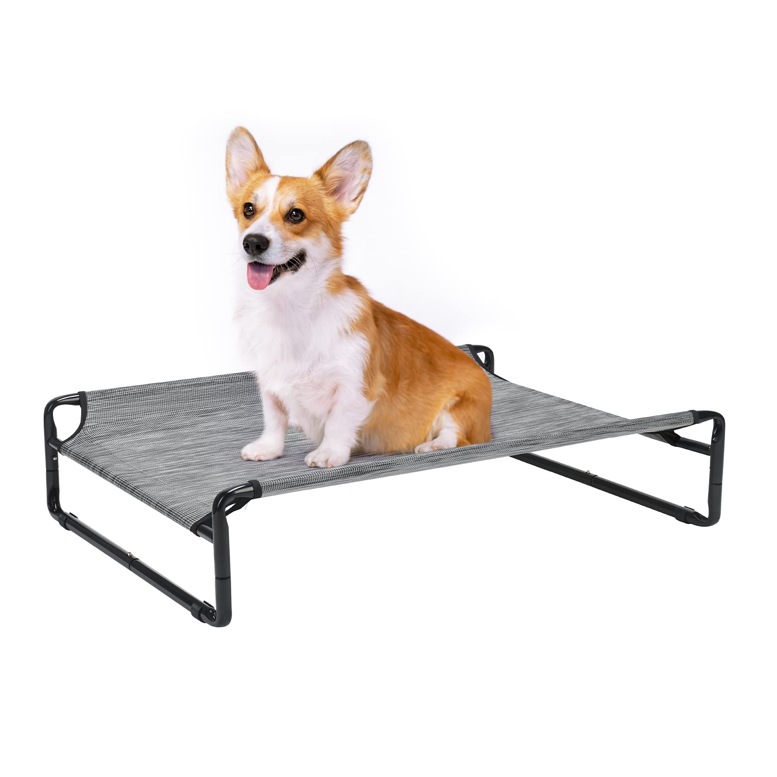 Veehoo Original Cooling Elevated Dog Bed - Breathable Mesh Raised Pet Cot for Medium Dogs, Portable & Washable with Non-Slip Feet - Indoor/Outdoor Use for Home, Yard, Camping & Travel (Black/Silver, Medium Size)