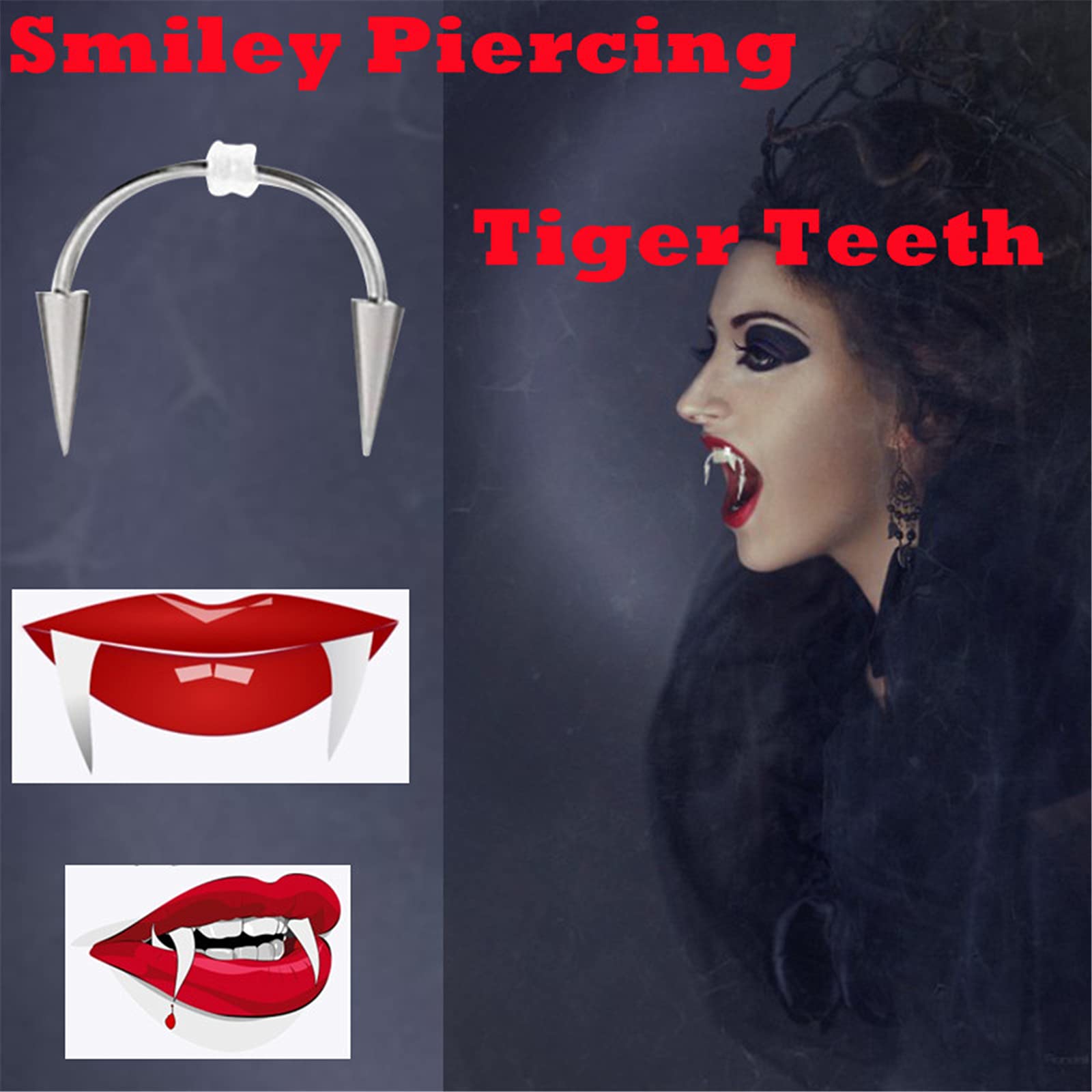 2 Pcs Vampire Fang Teeth Rings - Smile Piercing Jewelry for Mouth, Spike Face & Lip Nail Halloween Jewelry | Perfect for Cosplay, Gothic Fashion & Halloween Costume Accessories