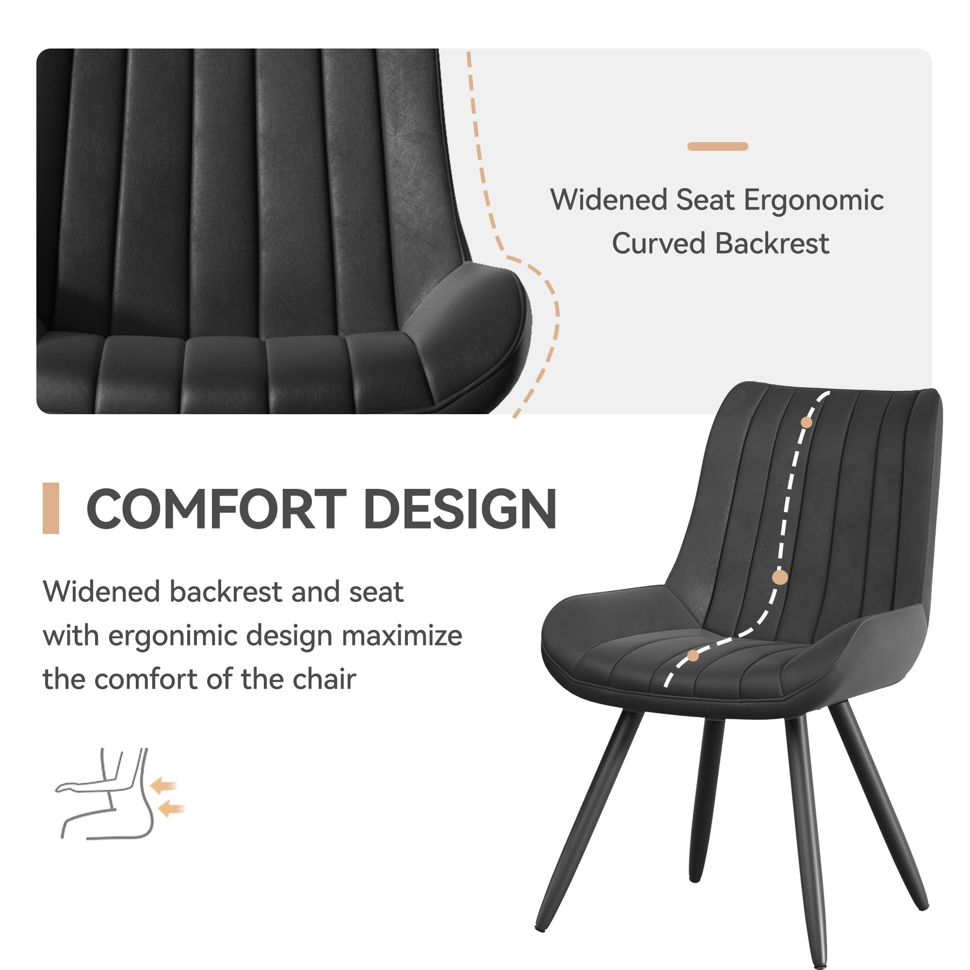 6-Piece Mid Century Modern Dining Chairs Set - Upholstered Fabric Kitchen Chairs with Soft Cushions, Comfortable Black Dining Room Chairs for Home, Restaurant & Office Use